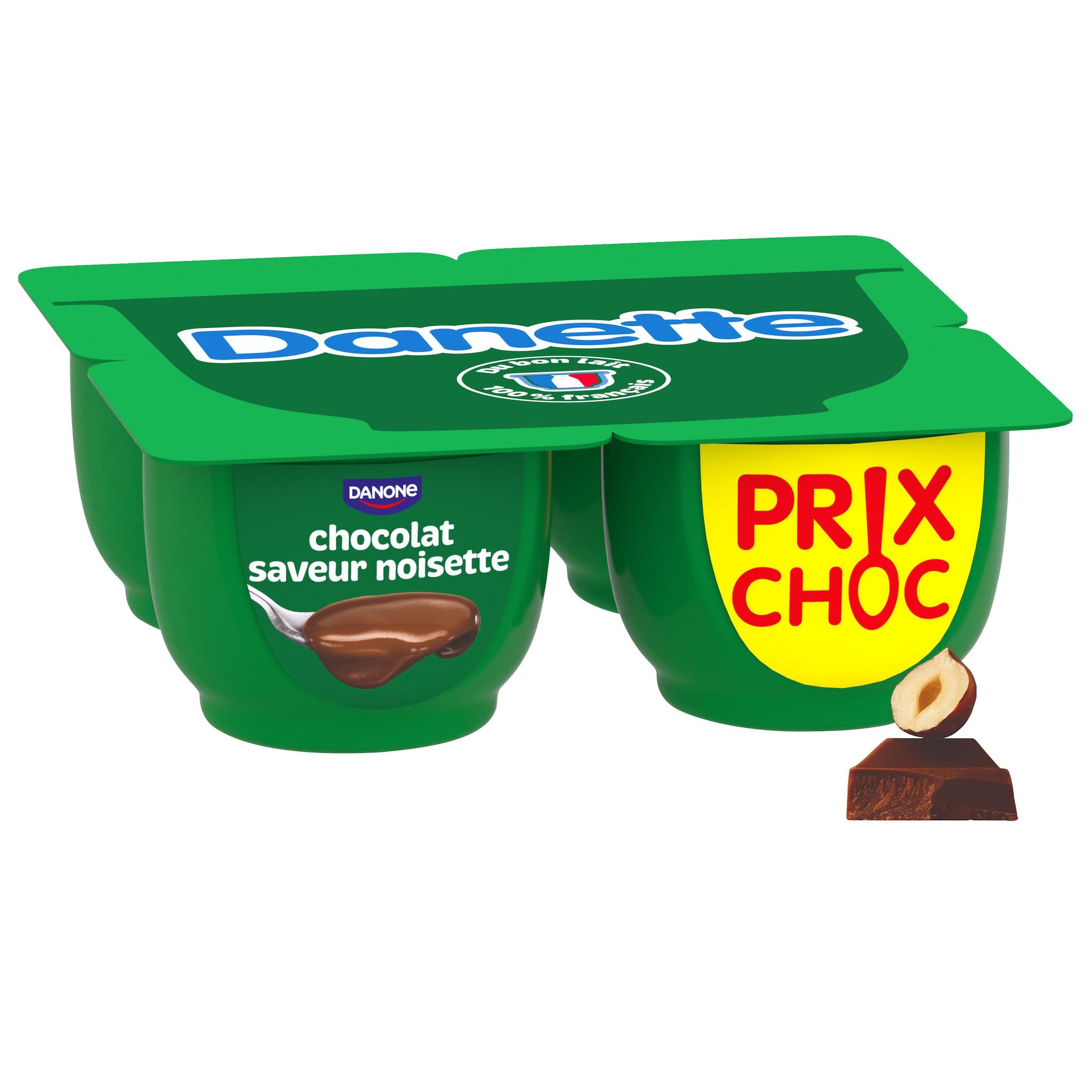 Voir la diapositive 2 : DANETTE Crème dessert chocolat saveur noisette 4x125g