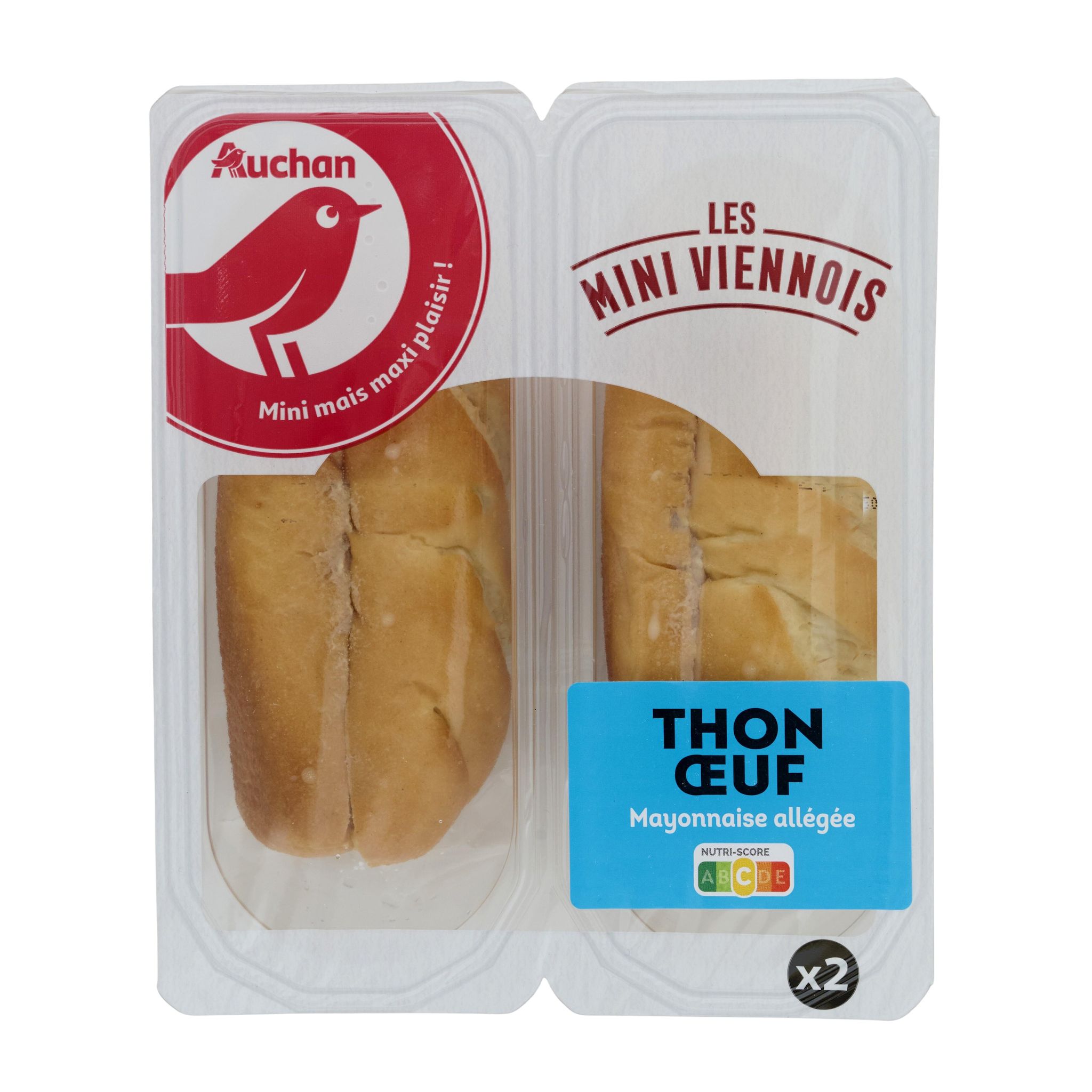 Voir la diapositive 2 : AUCHAN Mini sandwich viennois thon oeuf mayonnaise allégée 2 pièces 130g