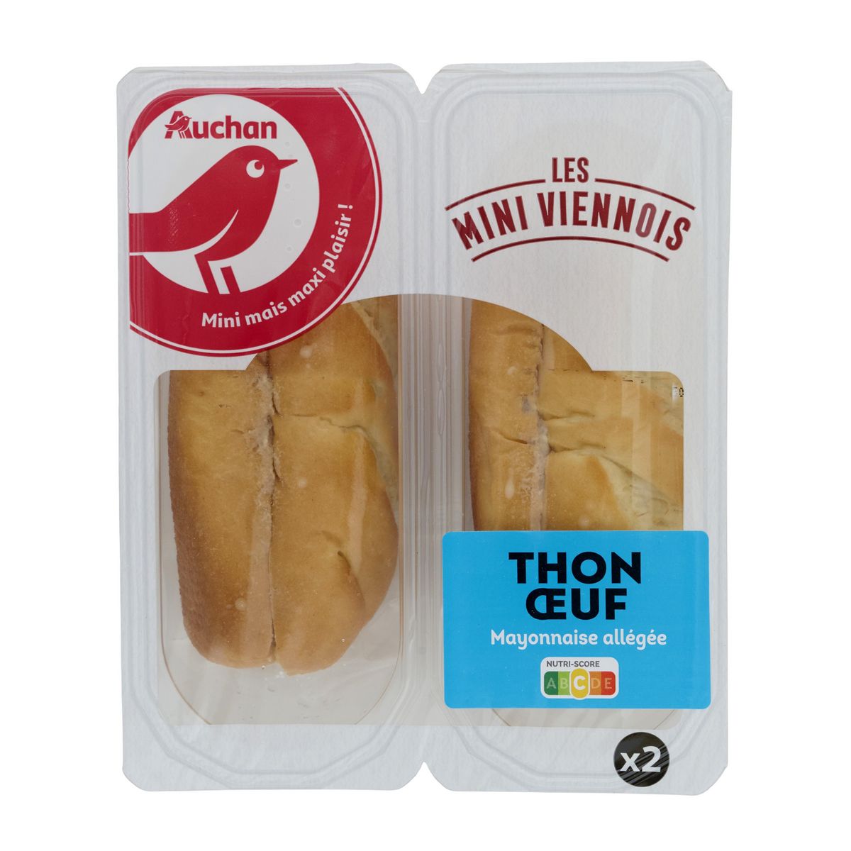 AUCHAN Mini sandwich viennois thon oeuf mayonnaise allégée 2 pièces 130g