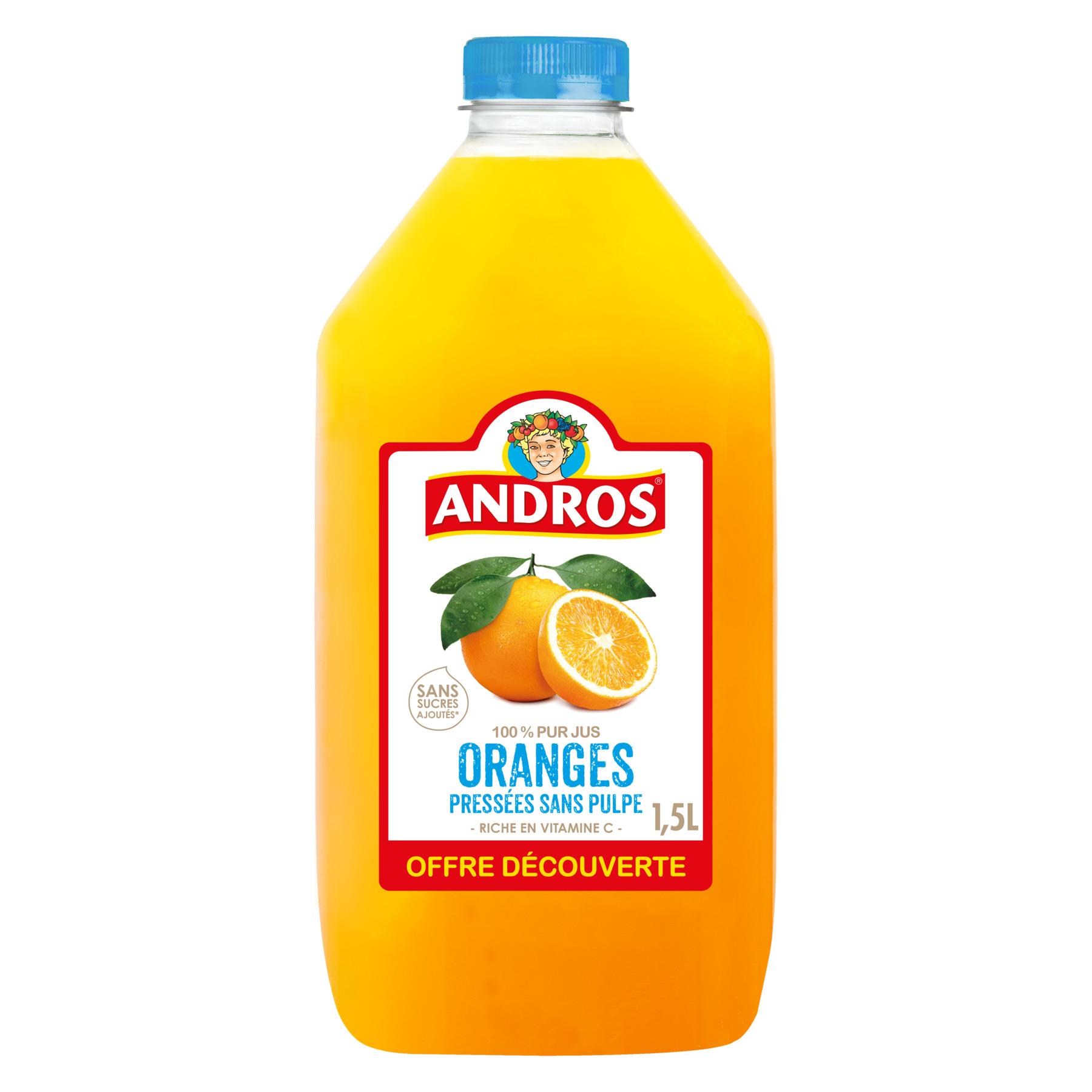 ANDROS 100% pur jus oranges pressées sans pulpe offre découverte 1,5l