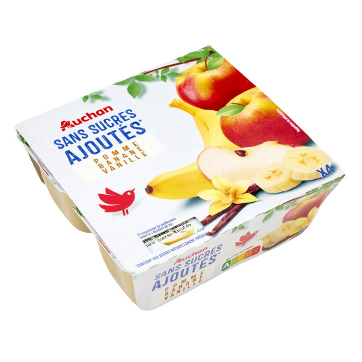 AUCHAN Spécialité pomme banane vanille sans sucres ajoutés 4x100g