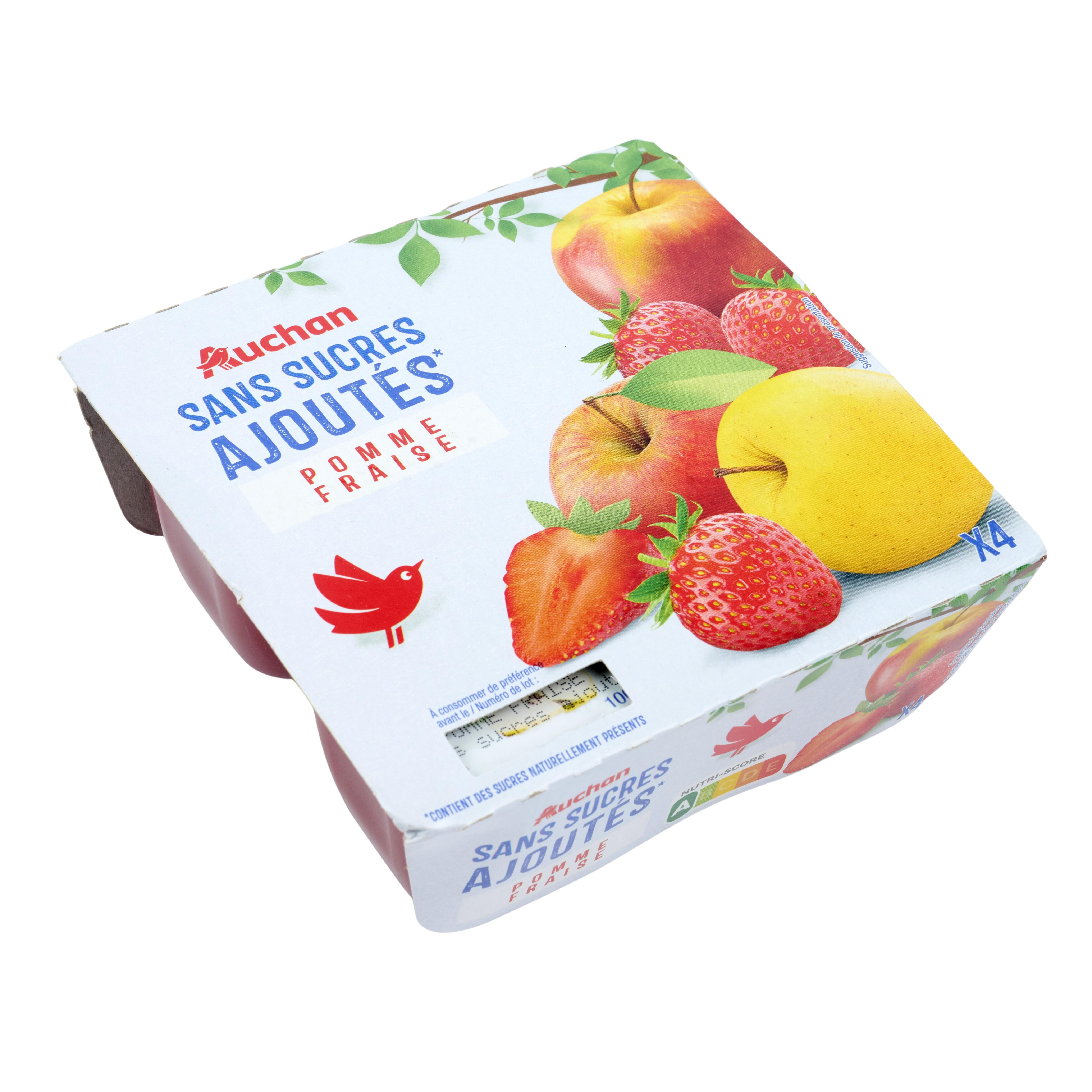 Voir la diapositive 3 : AUCHAN Spécialité pomme fraise sans sucres ajoutés 4x100g