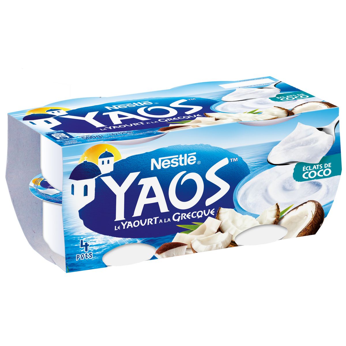 NESTLE Yaos Yaourt à la grecque parfum noix de coco 4x125g