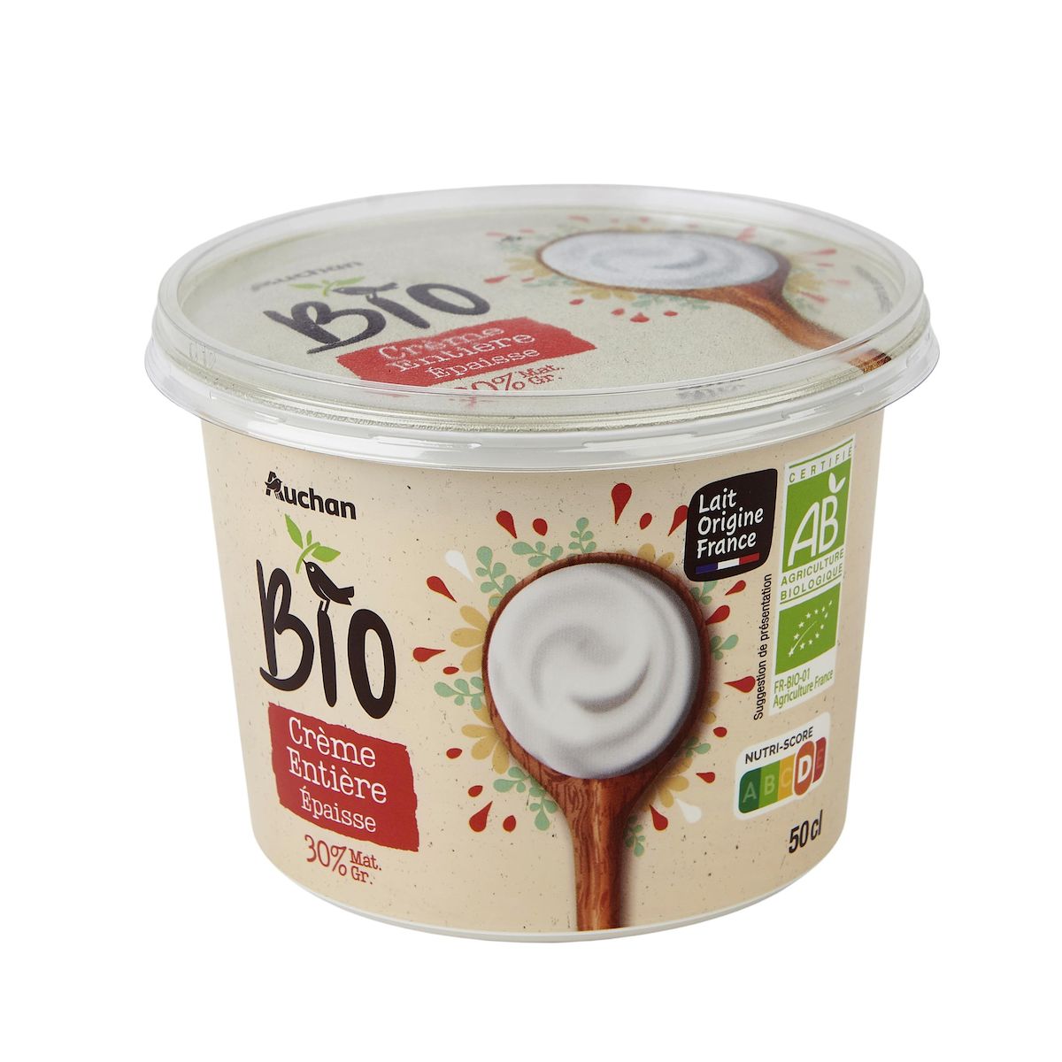 AUCHAN BIO Crème fraîche épaisse entière 30 % 50cl