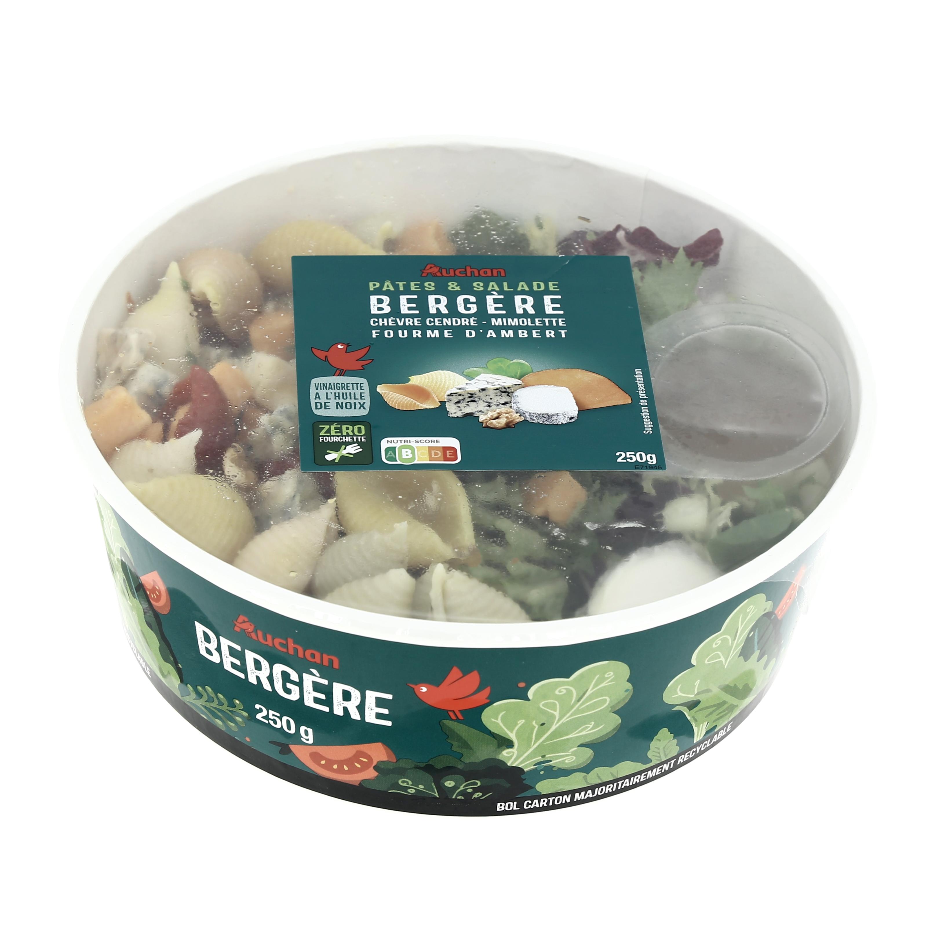 Voir la diapositive 3 : AUCHAN Salade de pâtes bergère aux 3 fromages sans couverts 250g