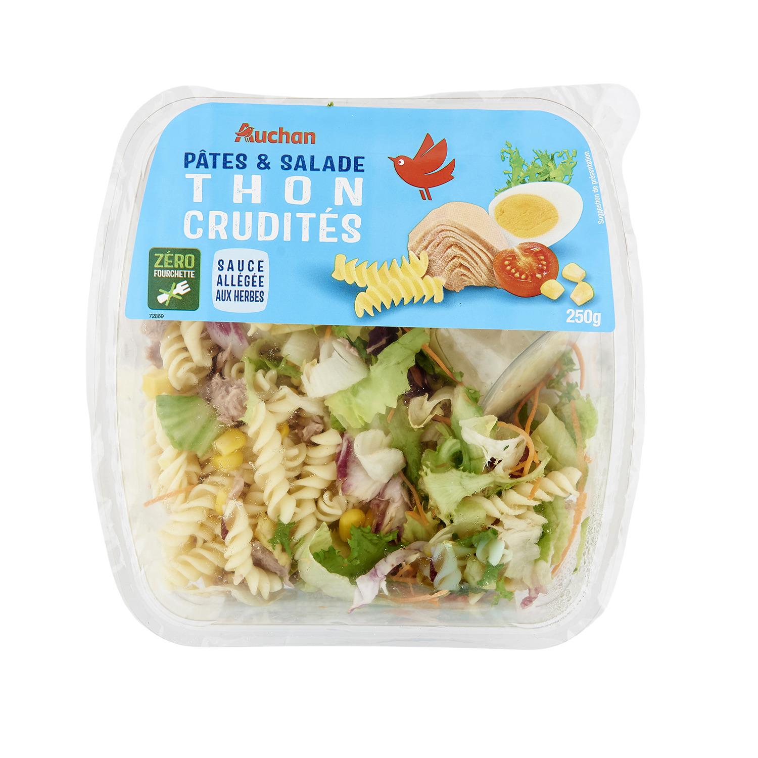 Voir la diapositive 2 : AUCHAN Salade de pâtes thon crudités sans couverts 1 part 250g