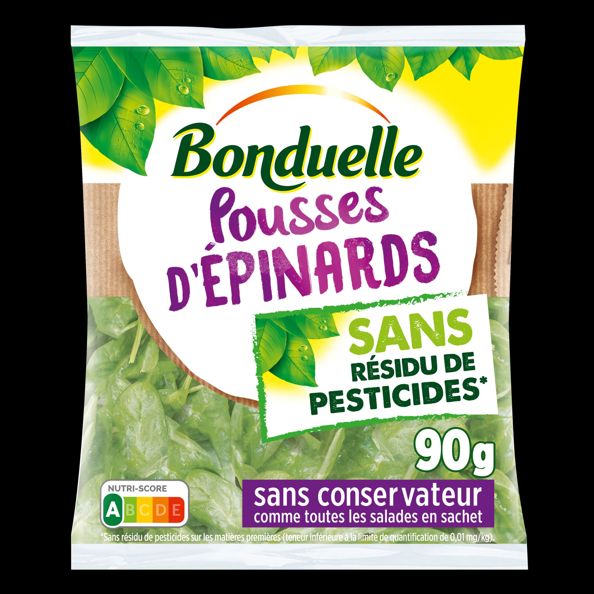 Voir la diapositive 2 : BONDUELLE Pousses d'épinard sans résidu de pesticides 1 part 90g