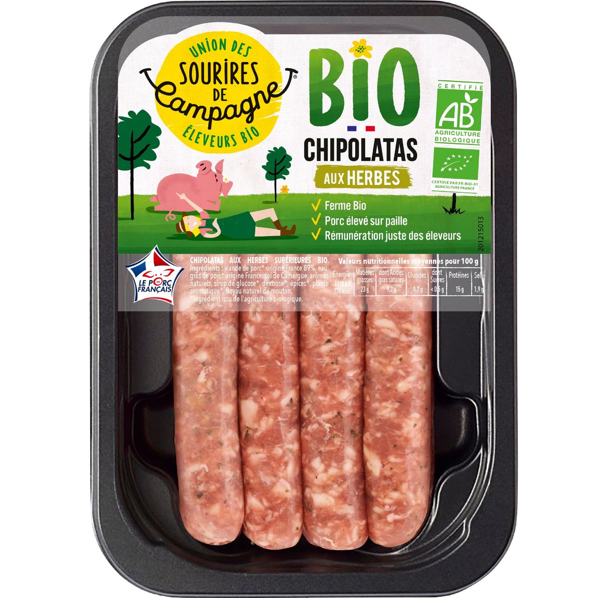 SOURIRES DE CAMPAGNE Chipolatas aux herbes bio 4 pièces 200g