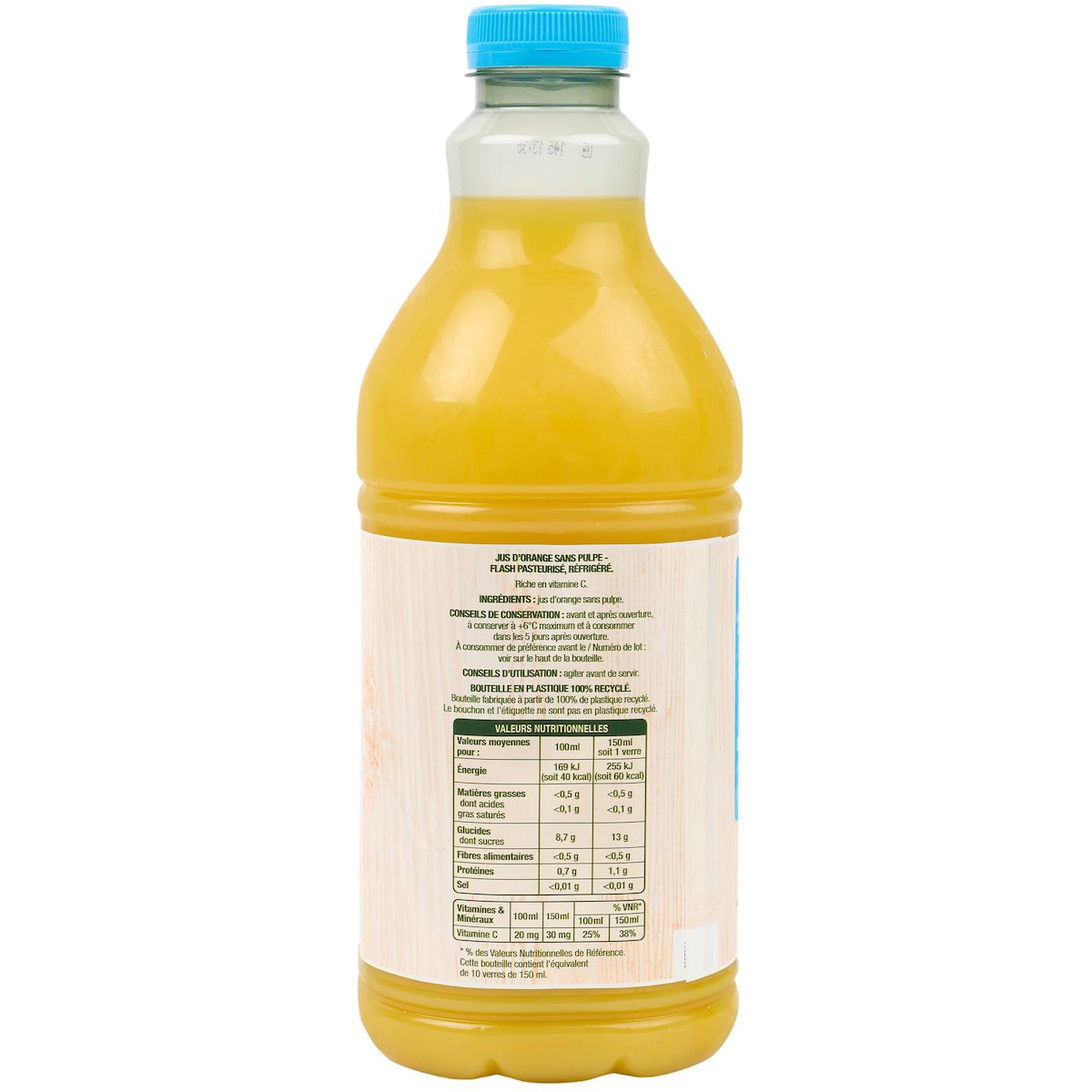 AUCHAN Pur jus d'orange sans pulpe 1,5L