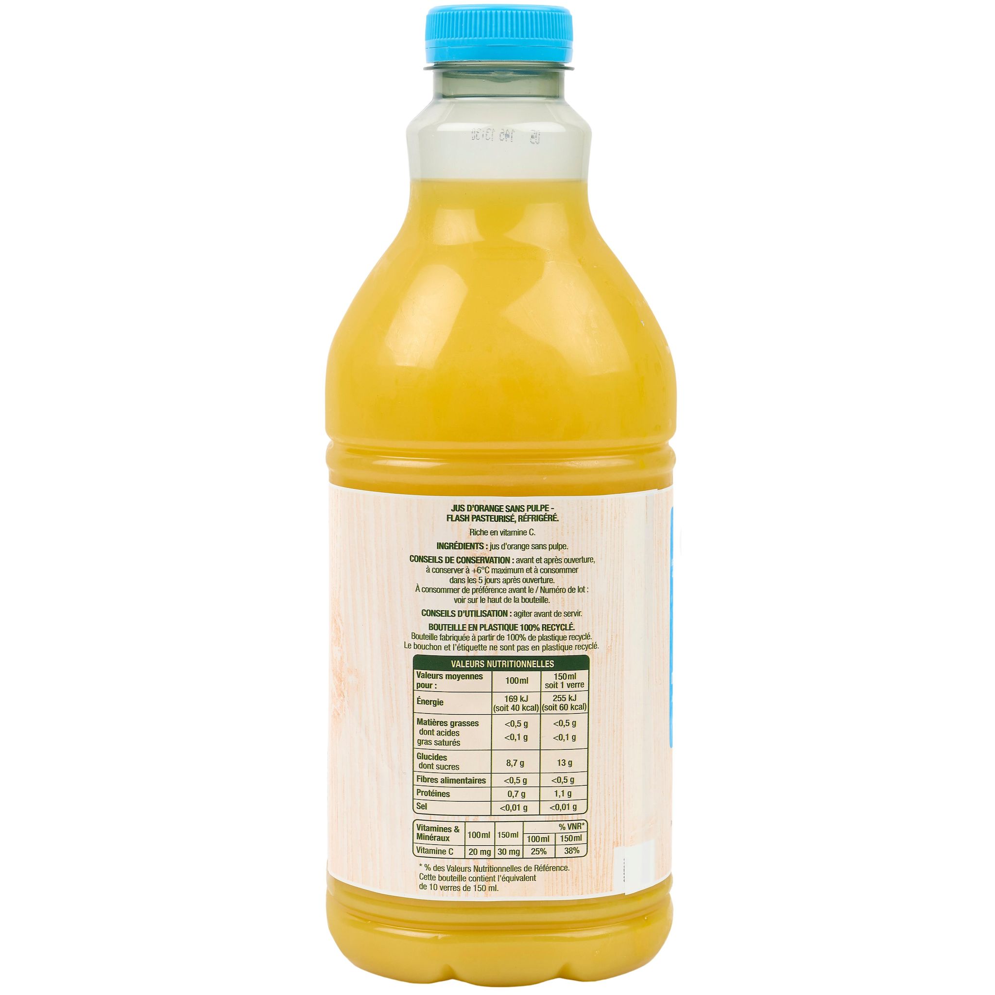 Voir la diapositive 3 : AUCHAN Pur jus d'orange sans pulpe 1,5L