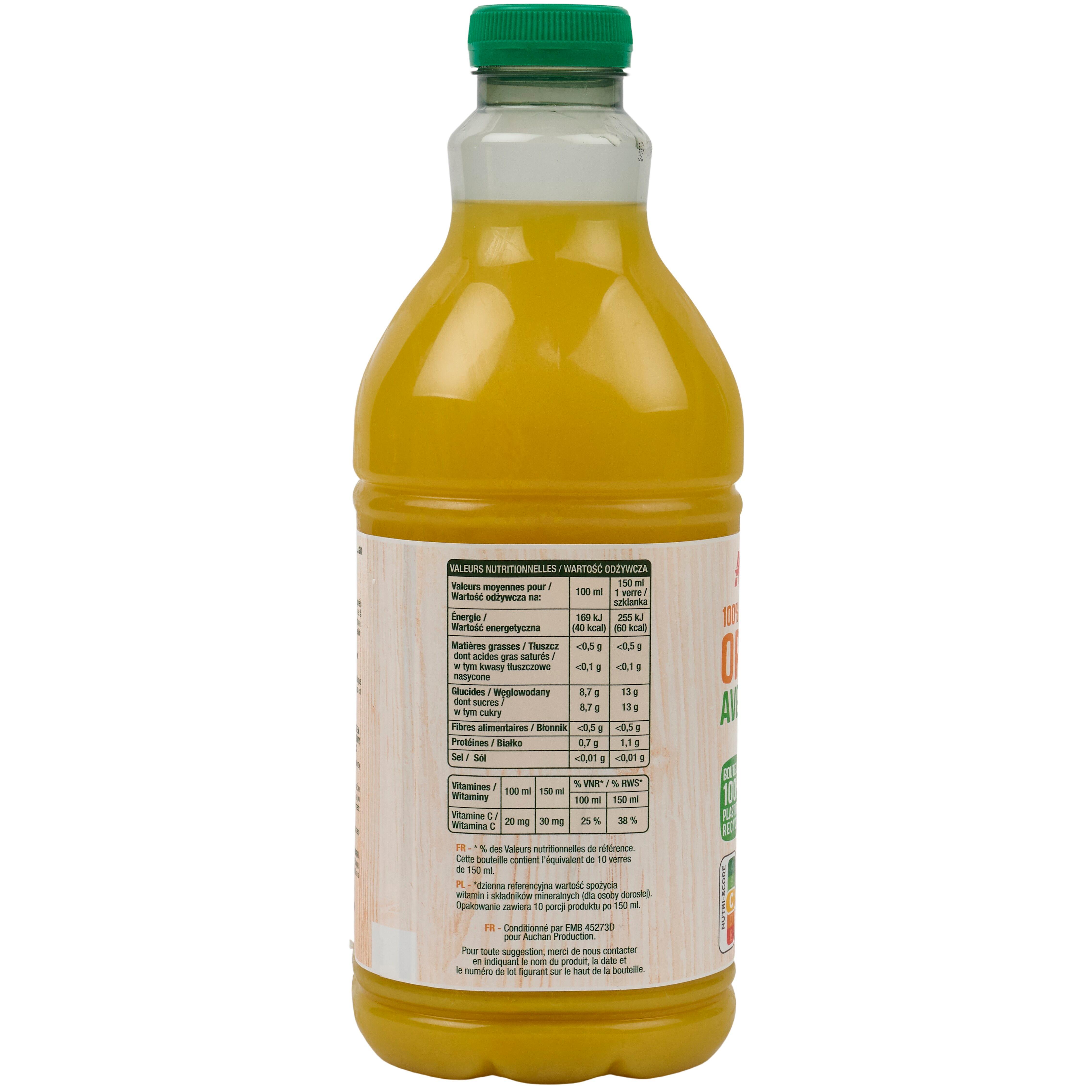 Voir la diapositive 4 : AUCHAN Pur jus d'orange avec pulpe 1,5L