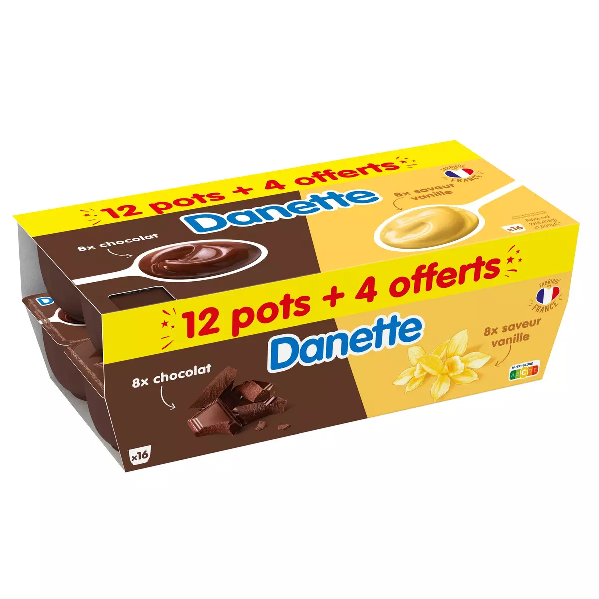 DANETTE Crème dessert chocolat vanille 12+4 offerts 16x115g