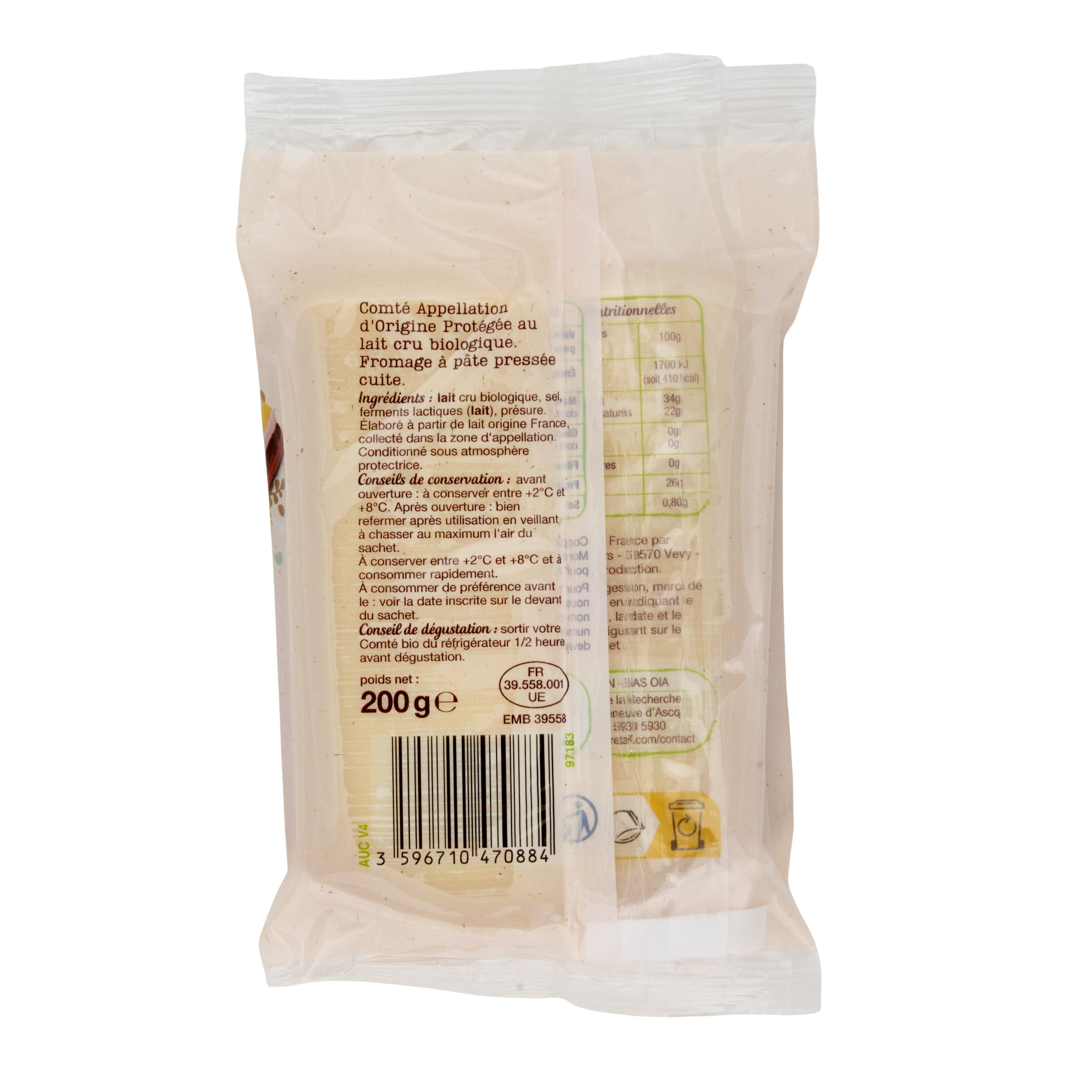 Voir la diapositive 3 : AUCHAN BIO Comté en bloc AOP 200g