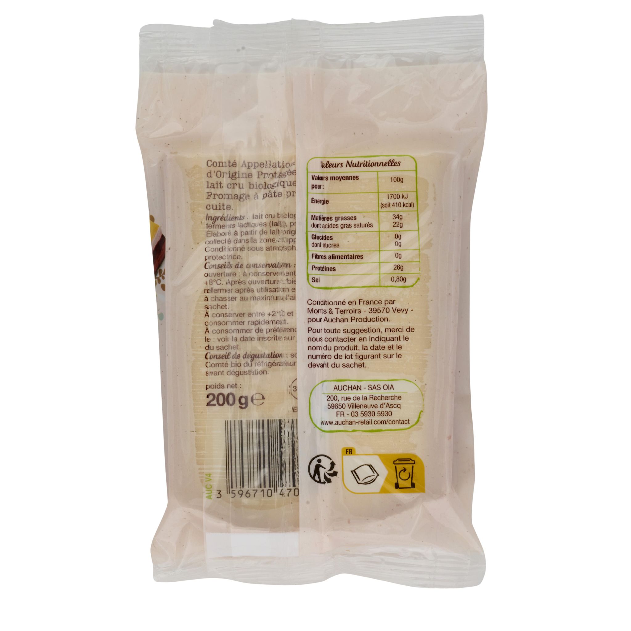 Voir la diapositive 4 : AUCHAN BIO Comté en bloc AOP 200g