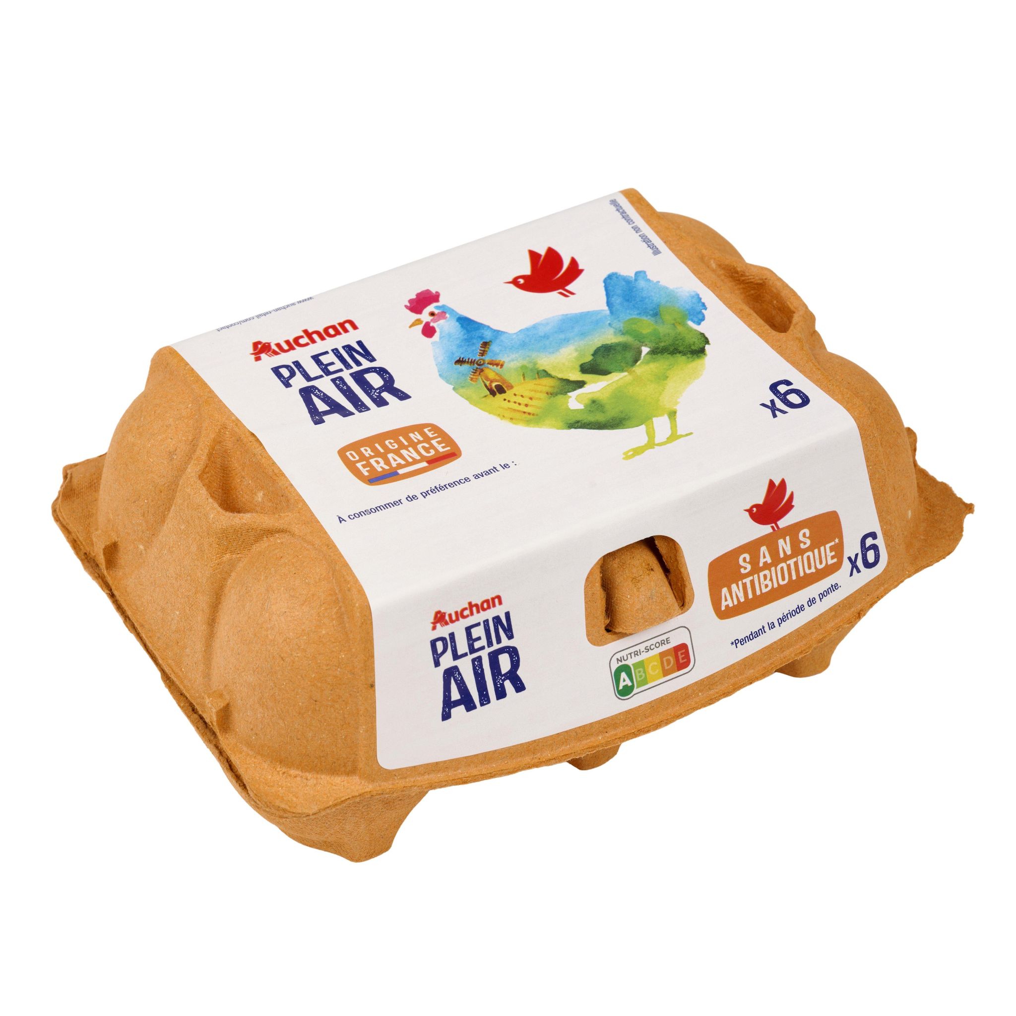 Voir la diapositive 5 : AUCHAN Oeufs de poules élevées en plein air sans antibiotique 6 pièces