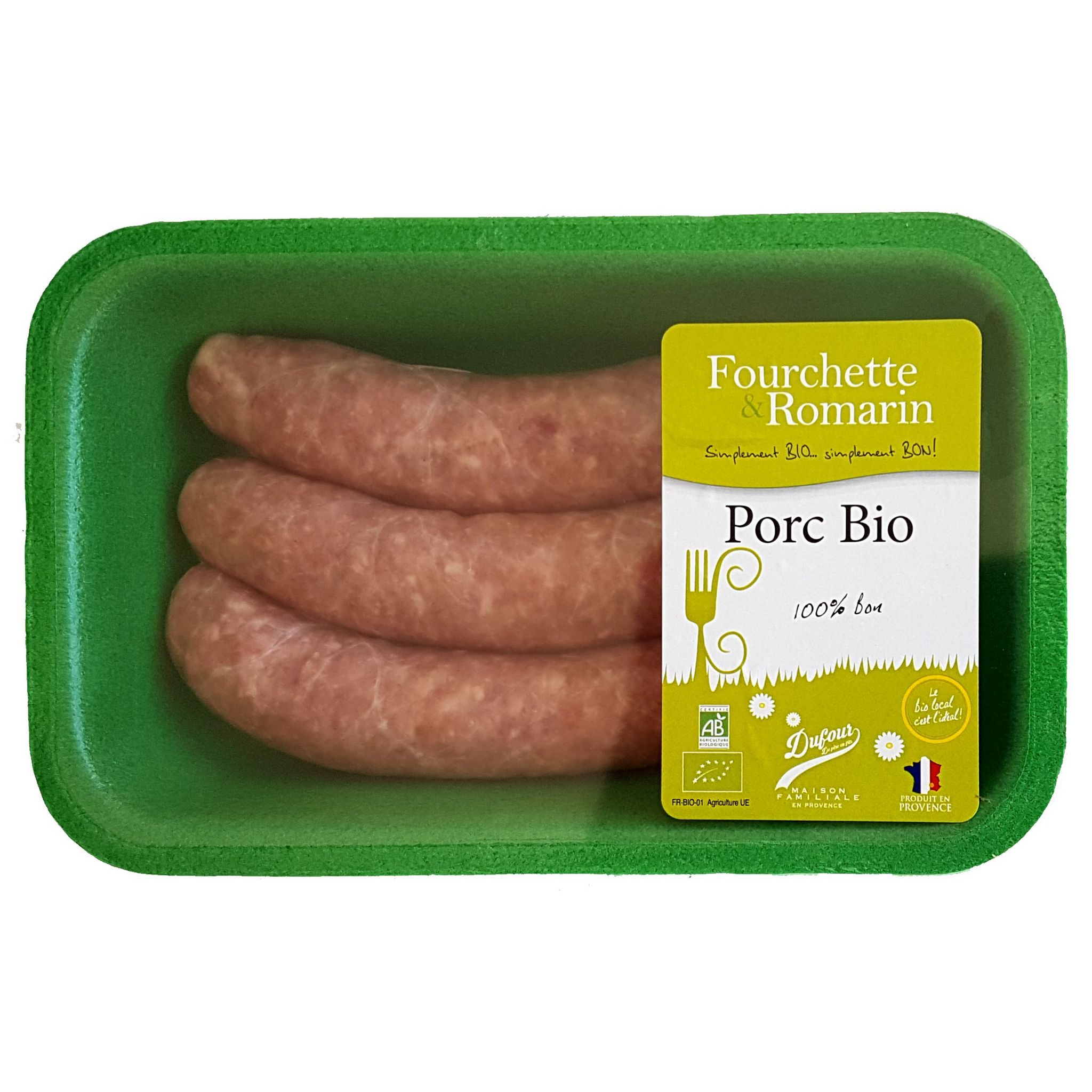 FOURCHETTE & ROMARIN Saucisse de porc bio 3 pièces 330g