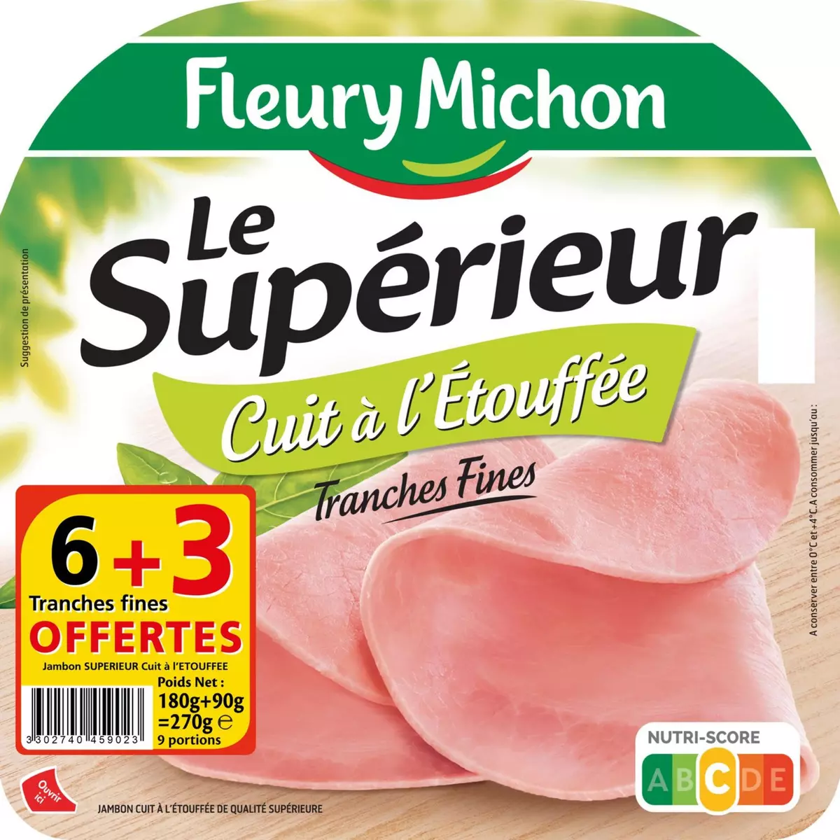 FLEURY MICHON Le Supérieur Jambon cuit à l'étouffée tranches 6 tranches+3offertes 270g