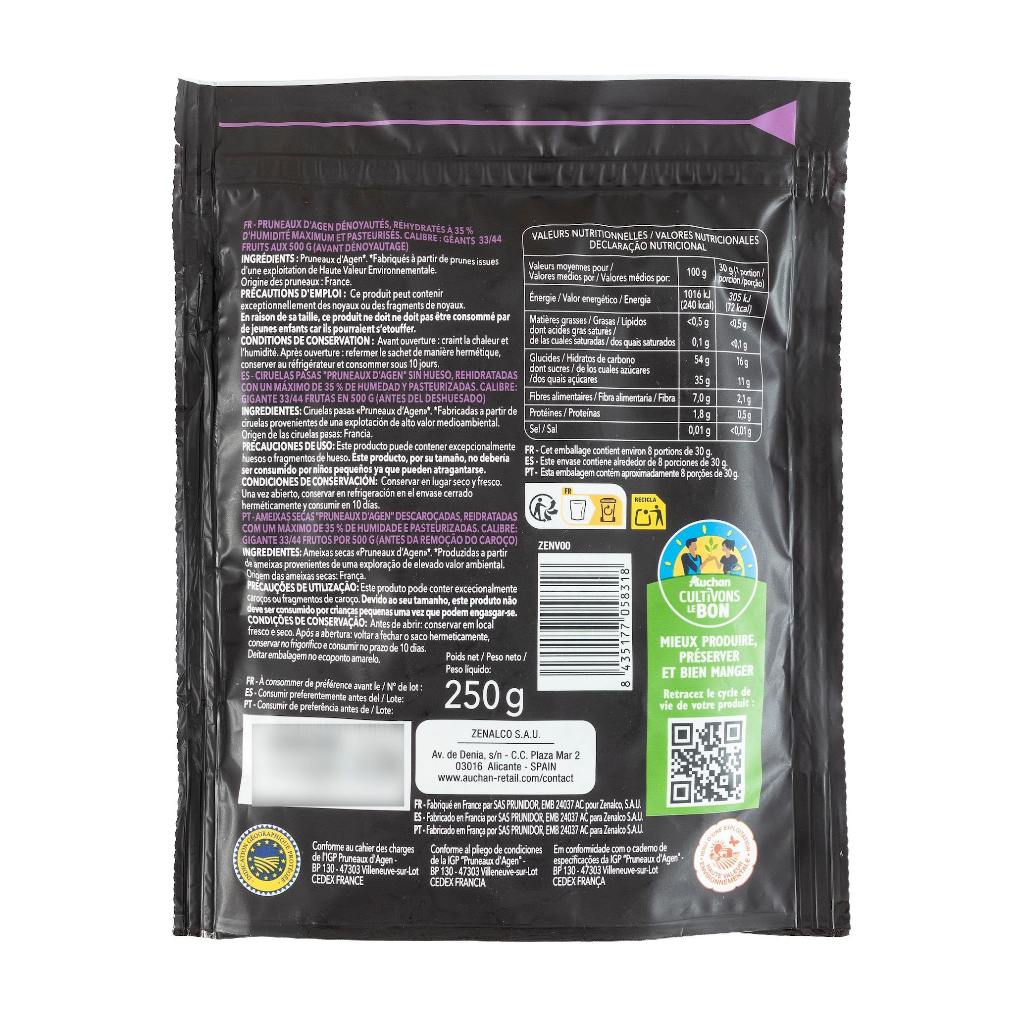 Voir la diapositive 2 : AUCHAN TERROIR CULTIVONS LE BON Pruneaux d'Agen dénoyautés 250g