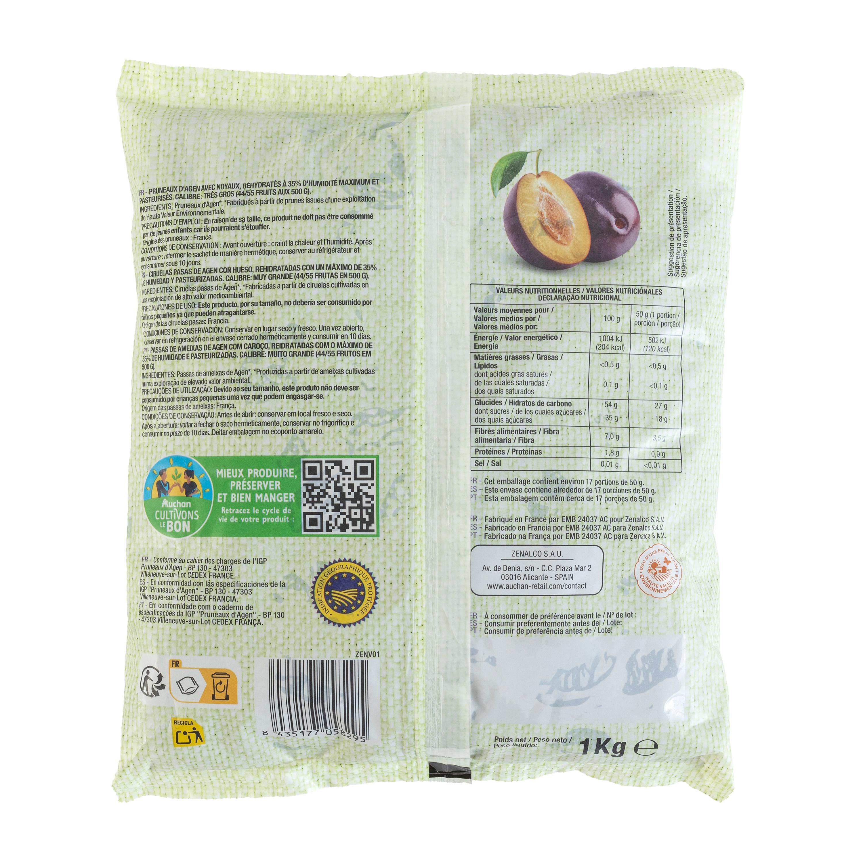 Voir la diapositive 2 : AUCHAN Pruneaux d'Agen entiers 1kg