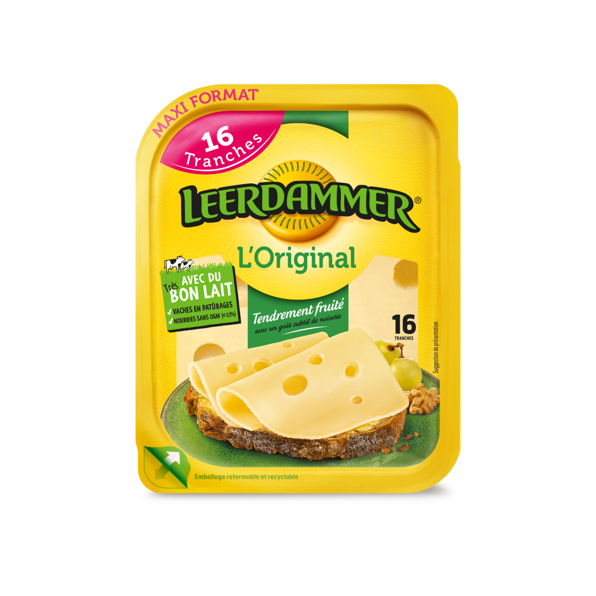LEERDAMMER L'Original Fromage nature en tranche 16 tranches 400g