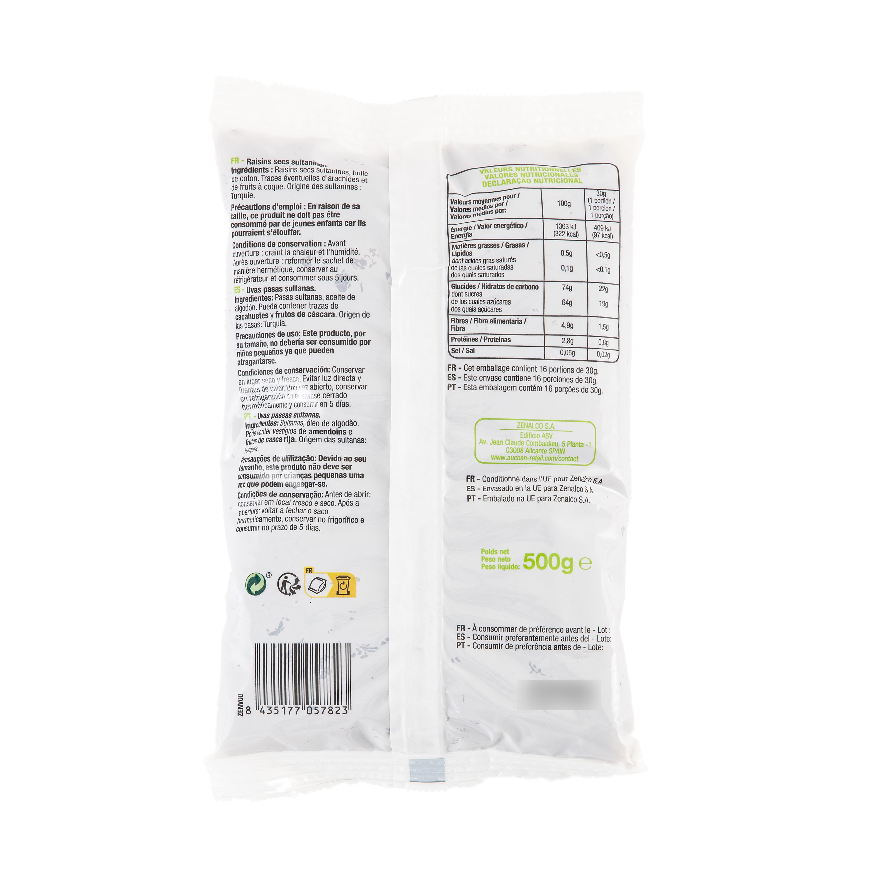 Voir la diapositive 2 : POUCE Raisins secs sultanines 500g