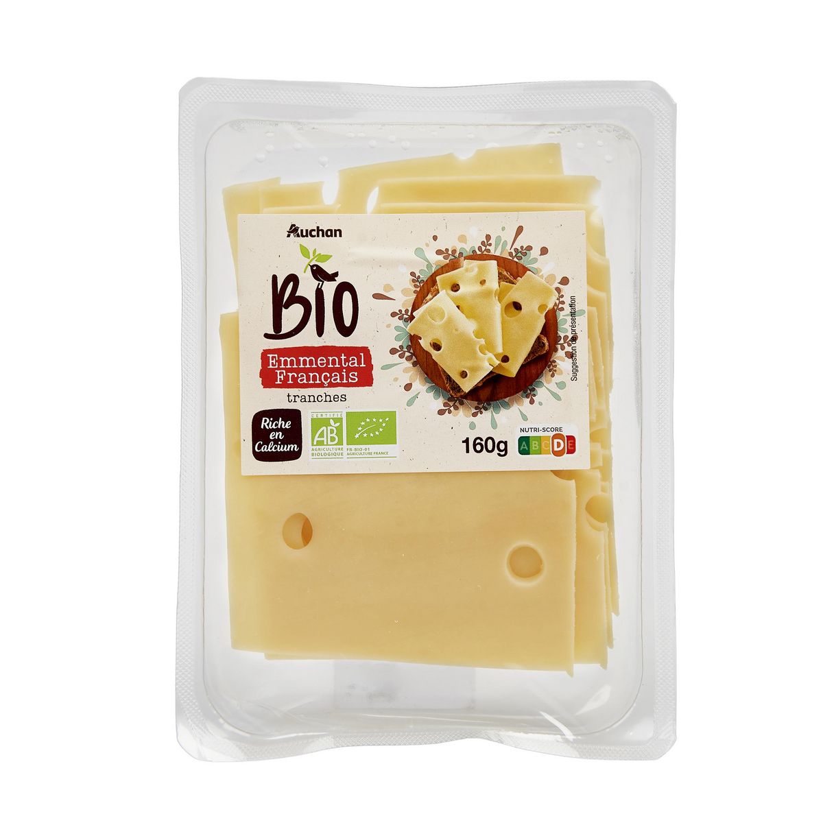 AUCHAN BIO Emmental en tranche 8 tranches 160g