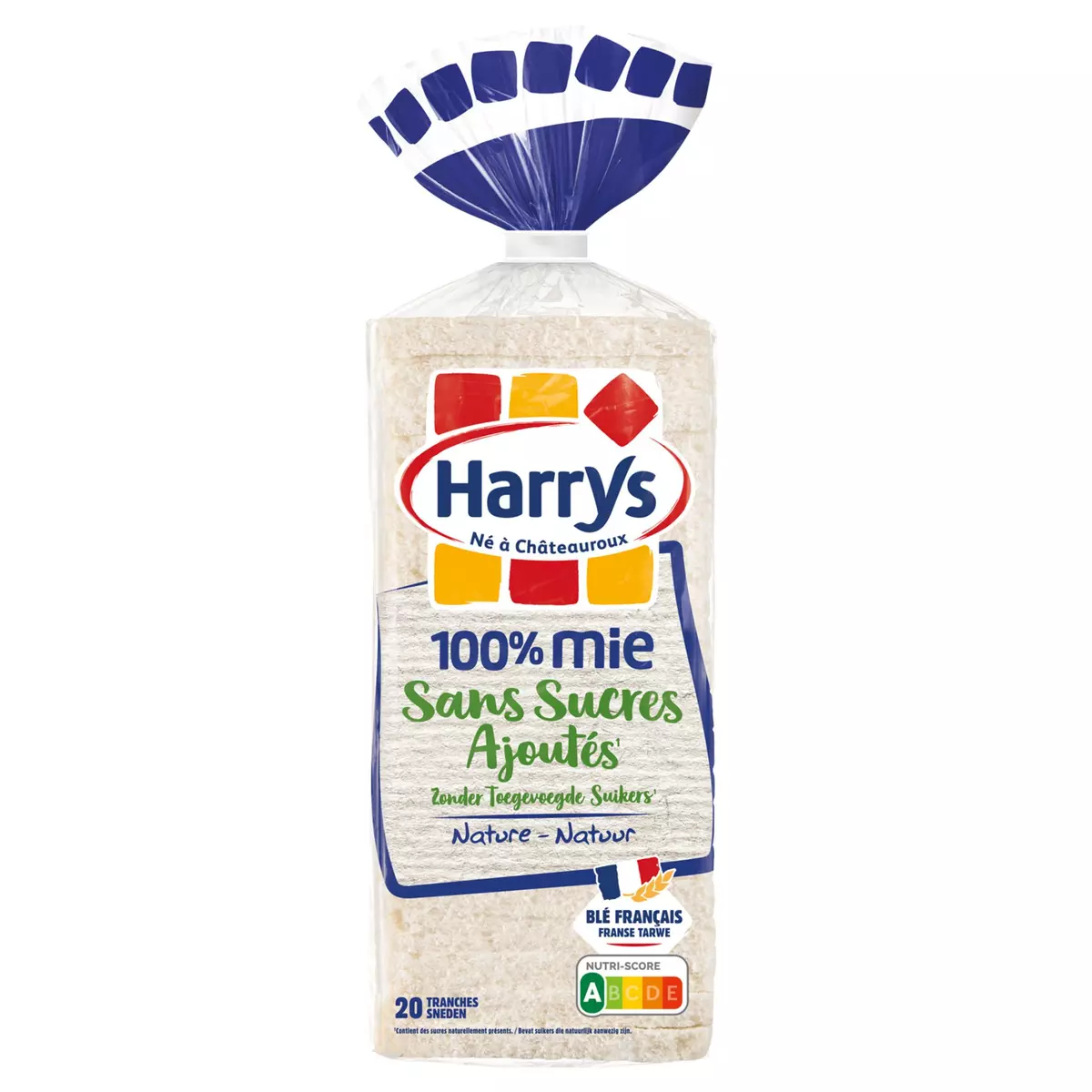 HARRYS 100% Mie Pain de mie nature sans croûte sans sucres ajoutés sans additifs 20 tranches 500g