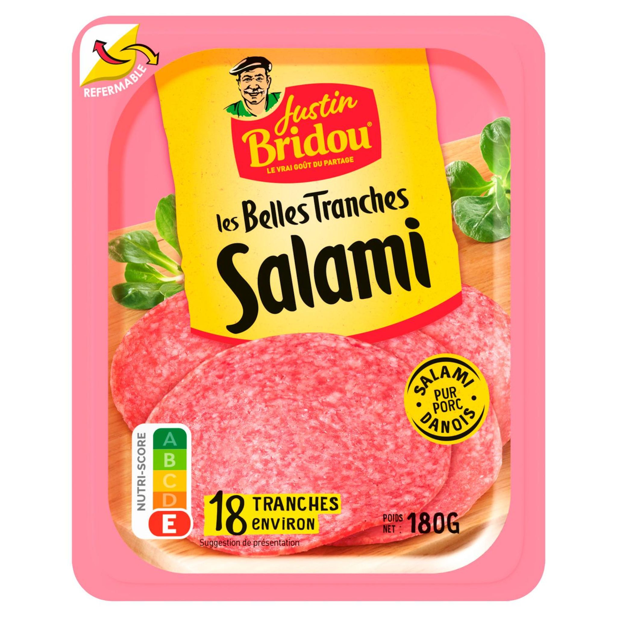 JUSTIN BRIDOU Salami danois pur porc en tranches Env 18 tranches 180g