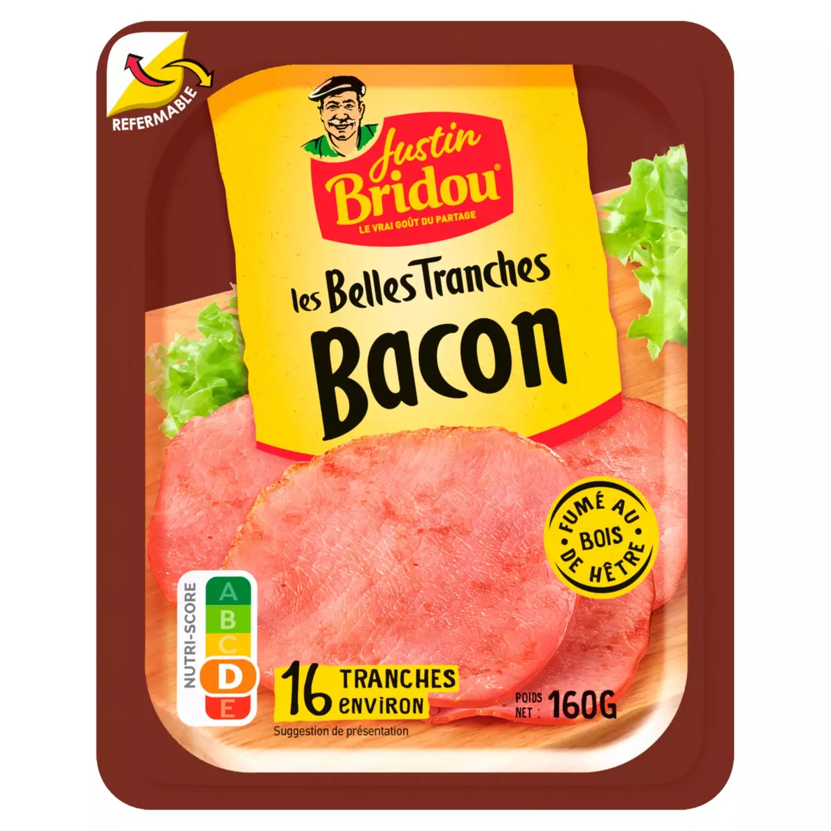 JUSTIN BRIDOU Bacon fumé en tranches 16 tranches 160g