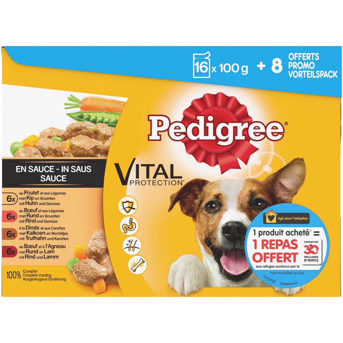 PEDIGREE Sachets repas pâté en sauce viandes et légumes pour chien  24 sachets 16+8x100g
