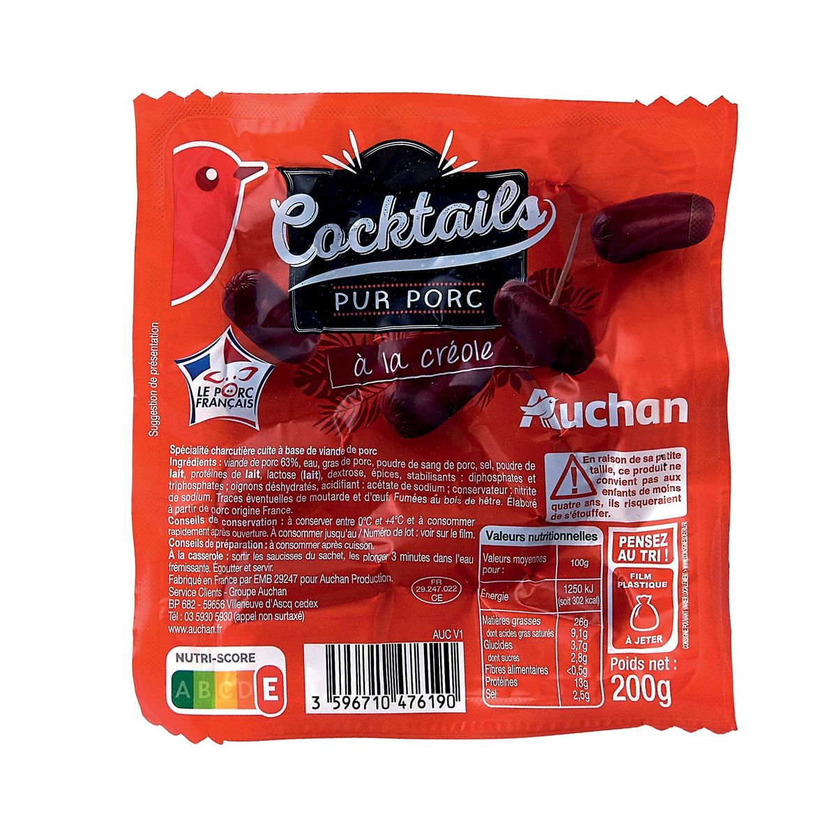 AUCHAN Saucisses cocktails à la créole 200g
