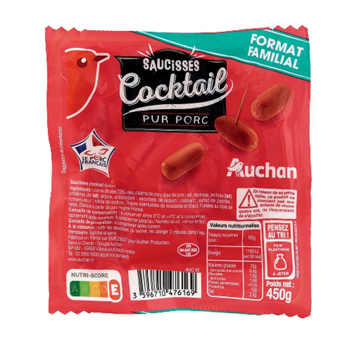 AUCHAN Saucisses cocktail 450g