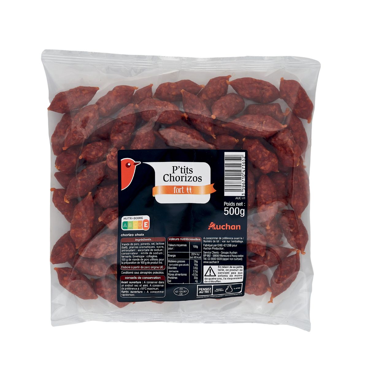 AUCHAN P'tits chorizos fort 500g