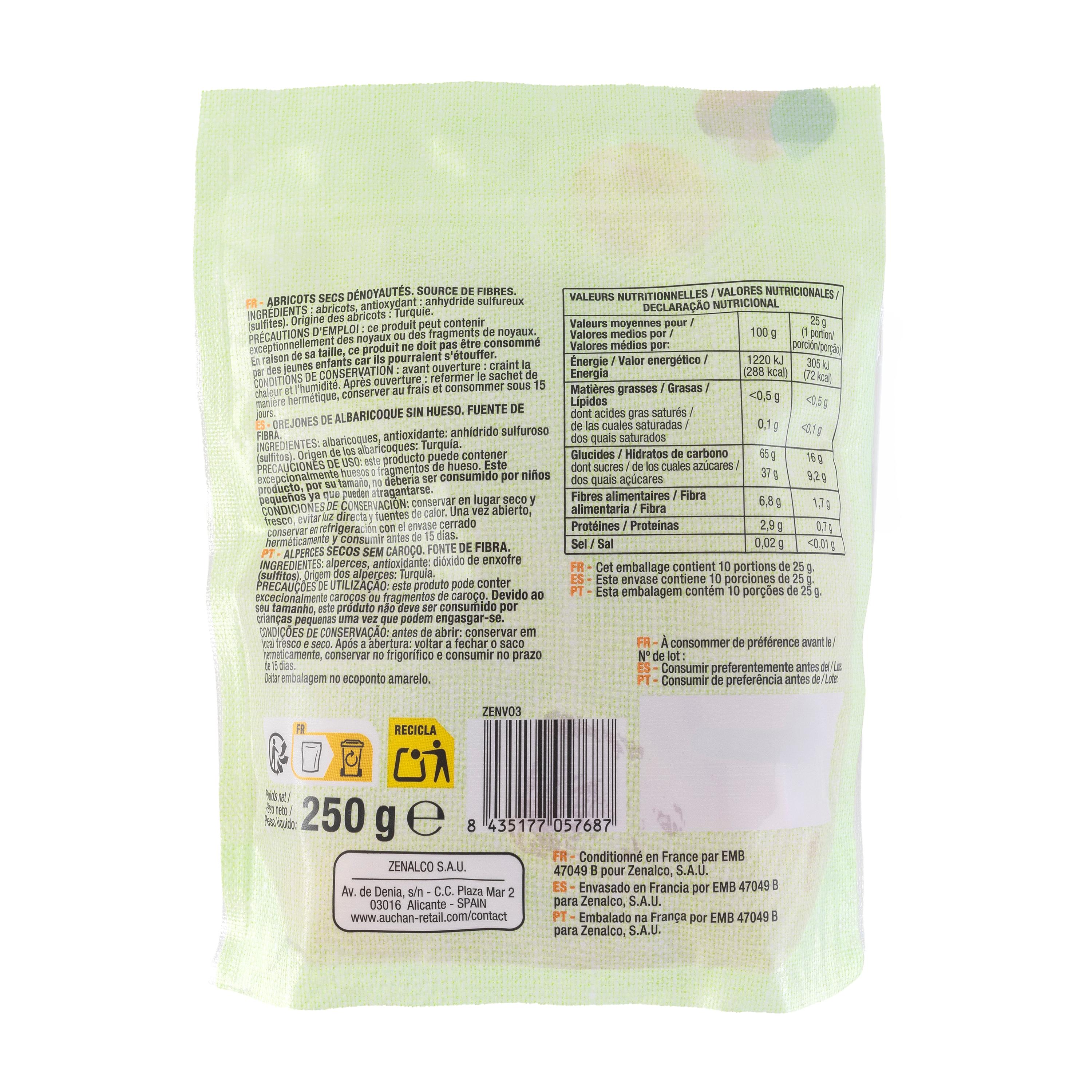 Voir la diapositive 2 : AUCHAN Abricots secs dénoyautés 250g