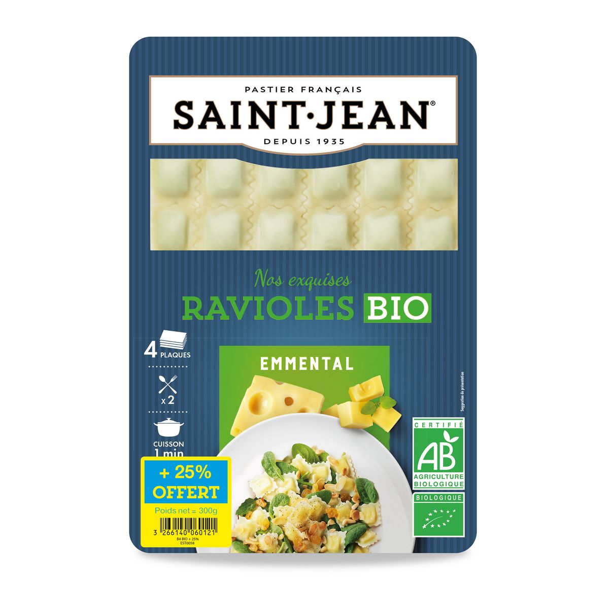 SAINT JEAN Ravioles bio à l'emmental 2 parts 4 plaques