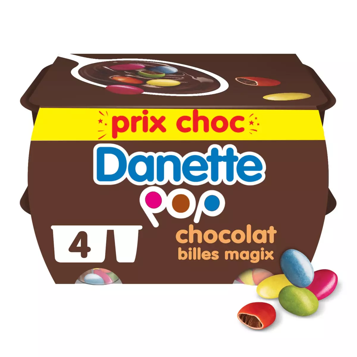 DANETTE Pop Crème dessert au chocolat et billes croustillantes magix 4x120g