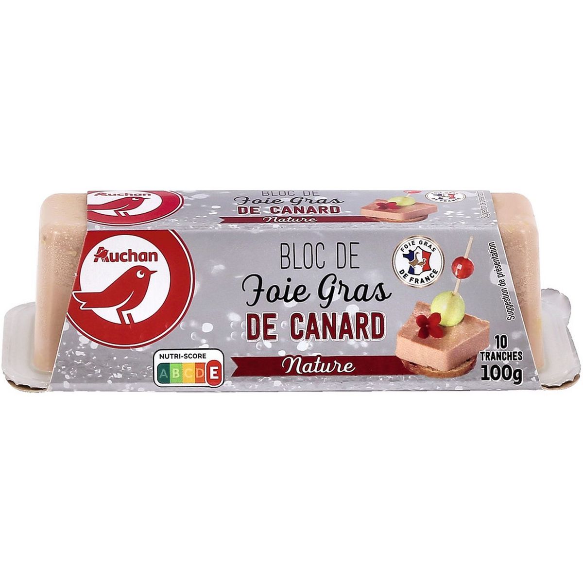 AUCHAN Bloc de foie gras de canard nature 10 pièces 100g