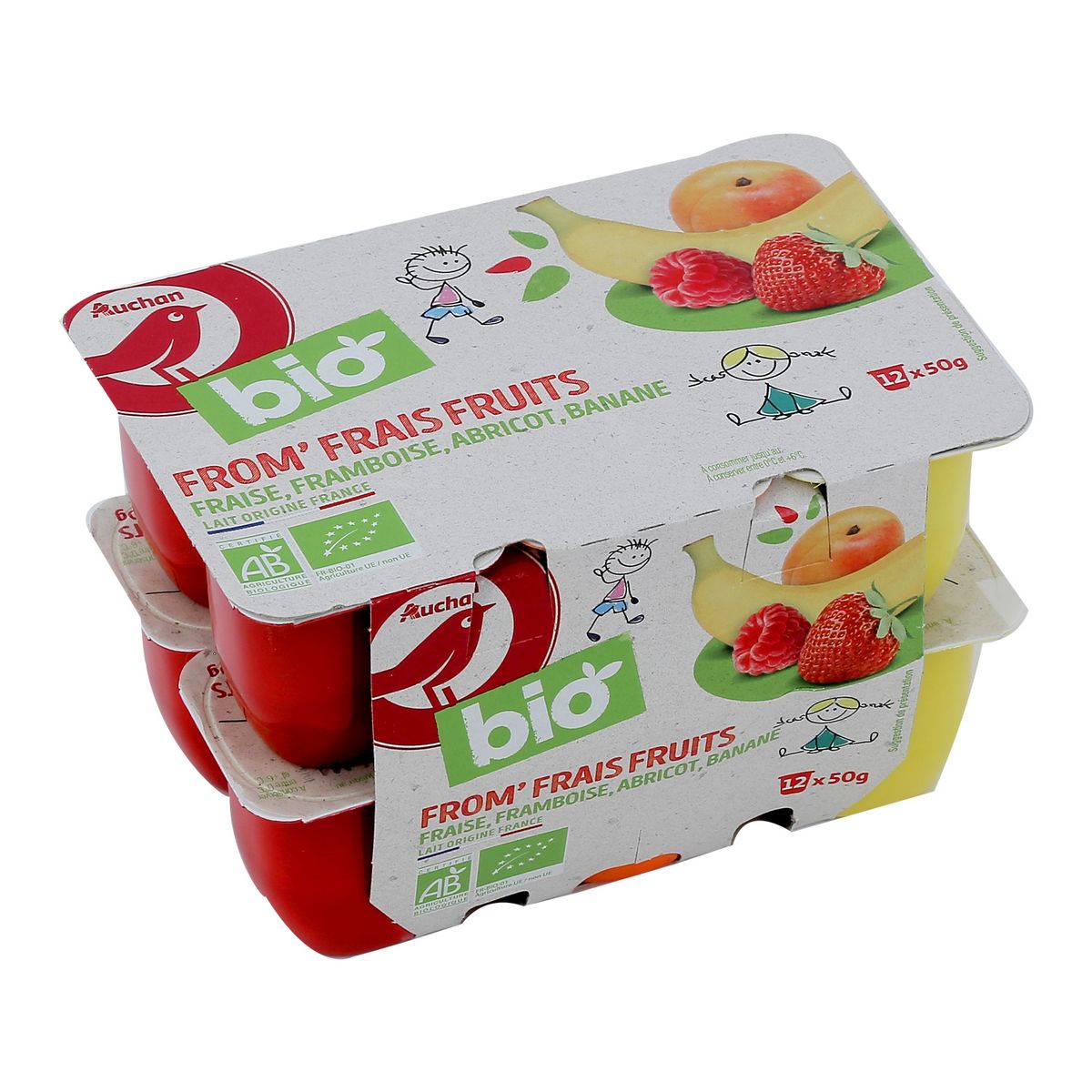 AUCHAN BIO Fromage frais bio aux fruits 12x60g