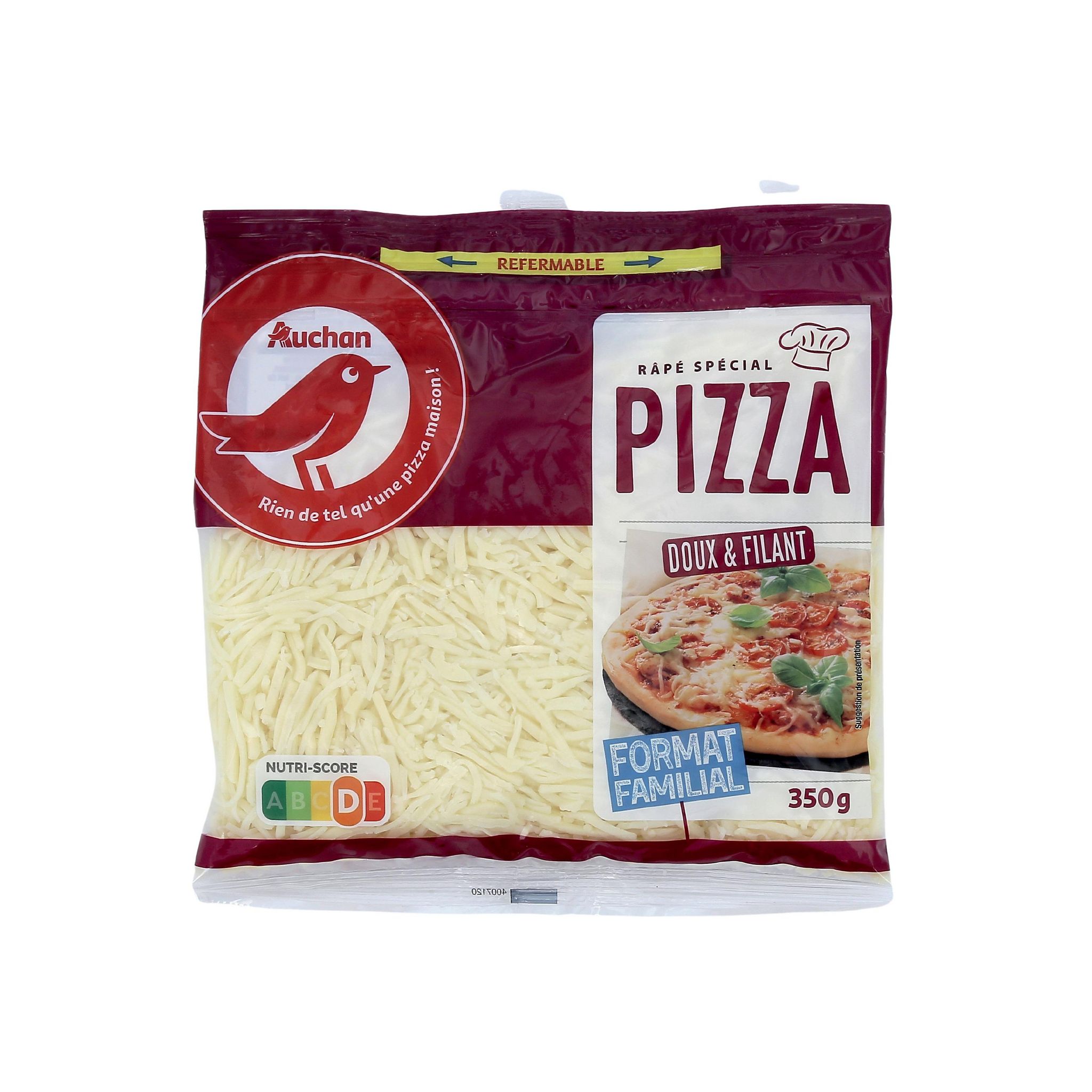 Voir la diapositive 2 : AUCHAN Fromage râpé pour pizza 350g