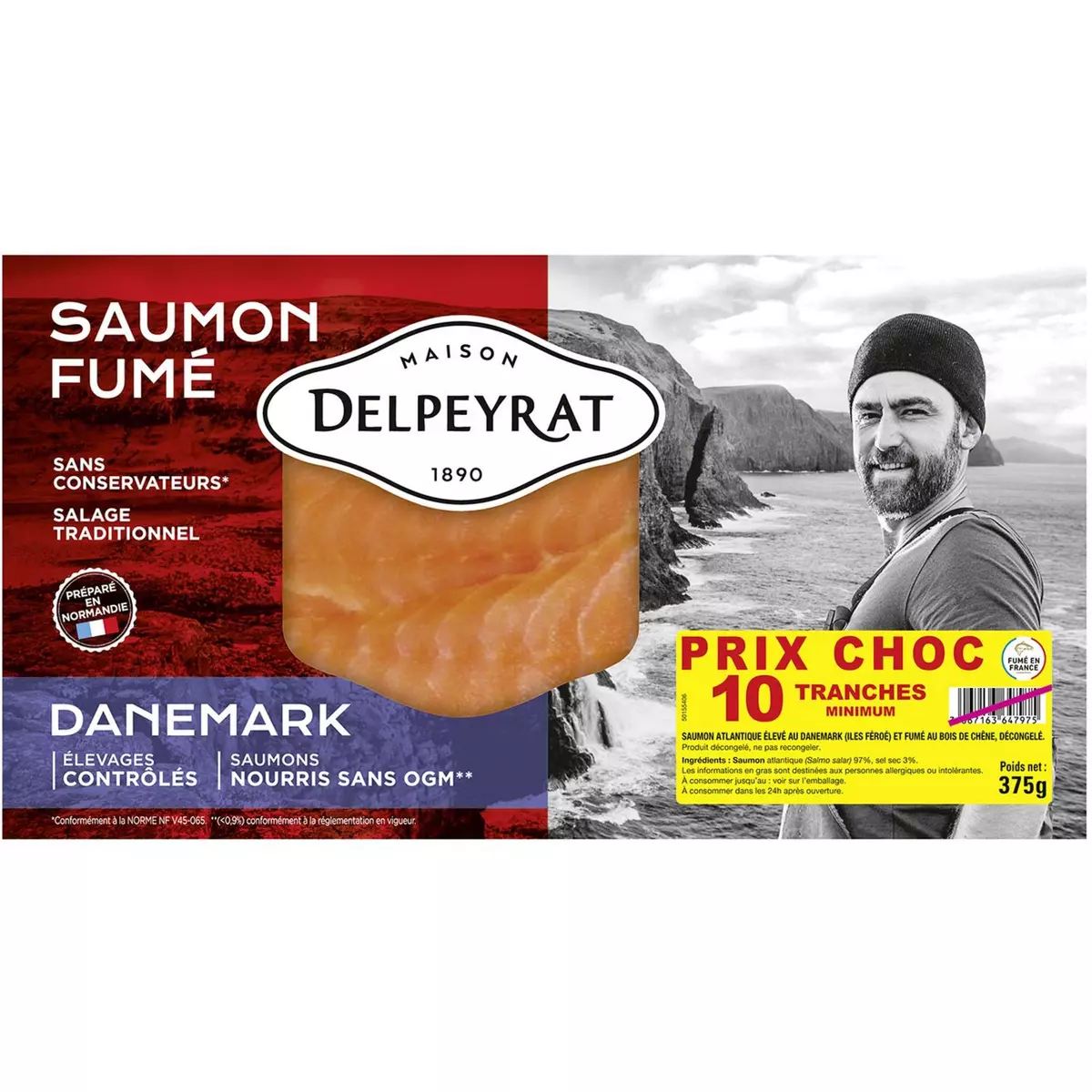 DELPEYRAT Saumon fumé origine Danemark 10 tranches minimum 325g