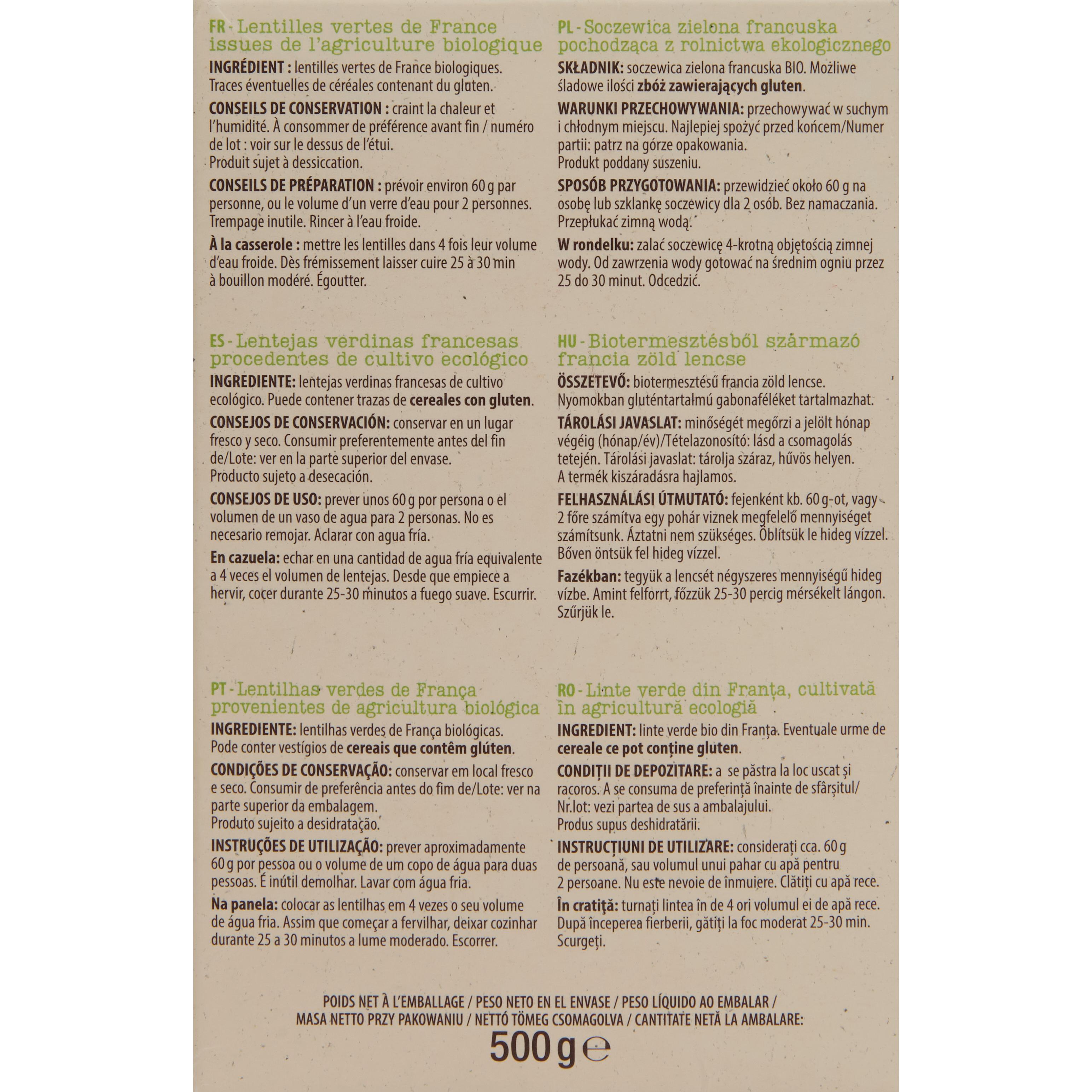Voir la diapositive 2 : AUCHAN BIO Lentilles vertes origine France 500g