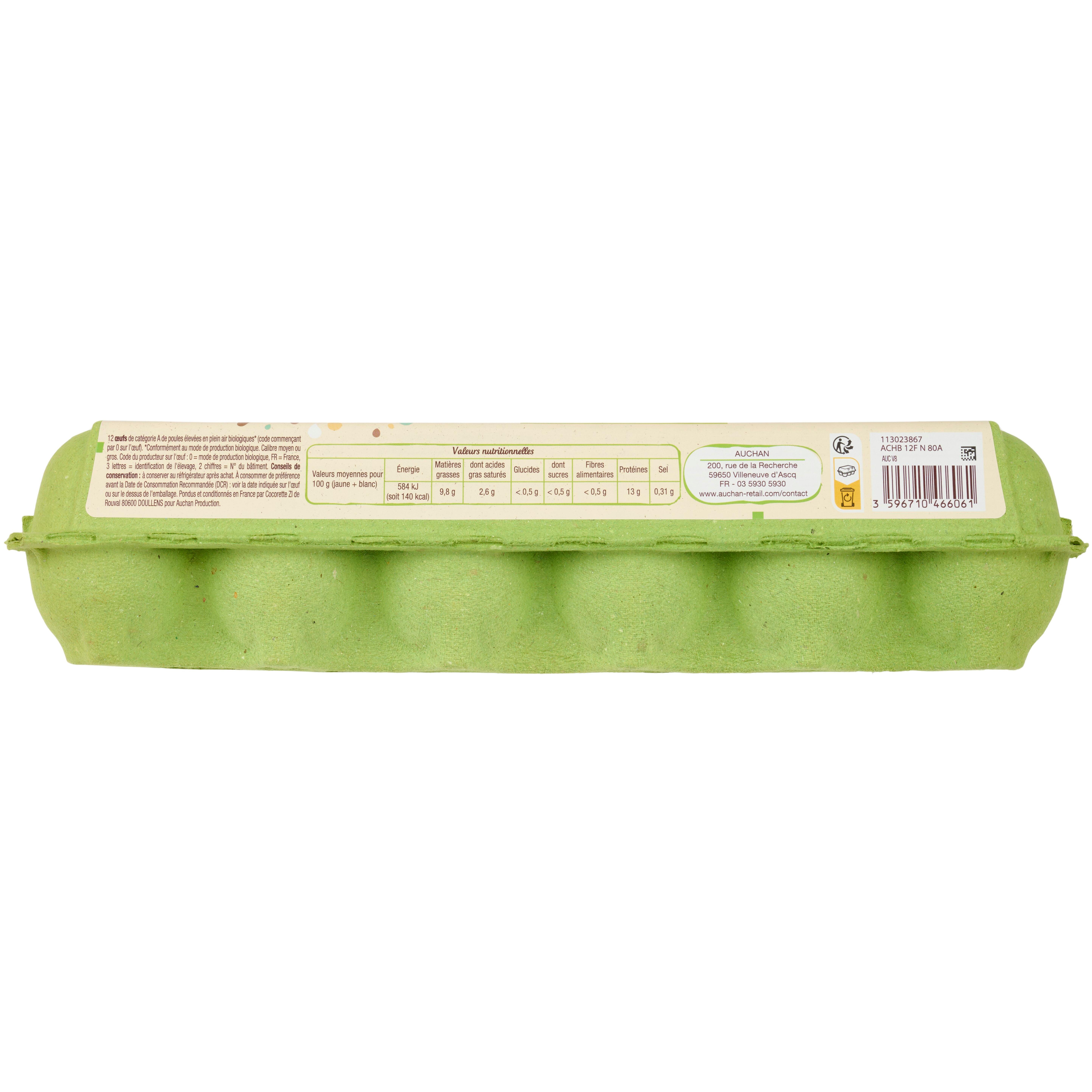 Voir la diapositive 3 : AUCHAN BIO CULTIVONS LE BON Oeufs de poules élevées en plein air 12 pièces