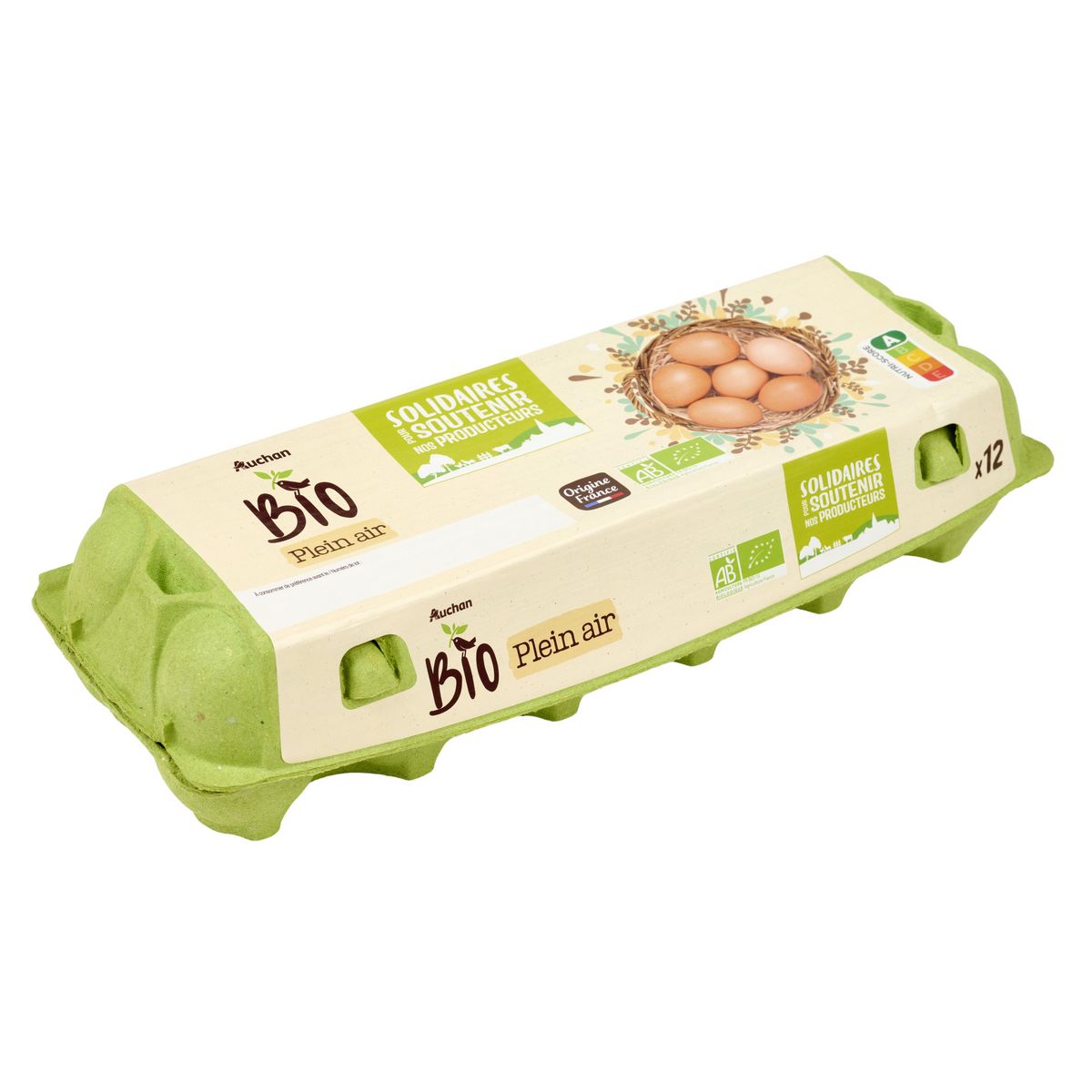 AUCHAN BIO CULTIVONS LE BON Oeufs de poules élevées en plein air 12 œufs
