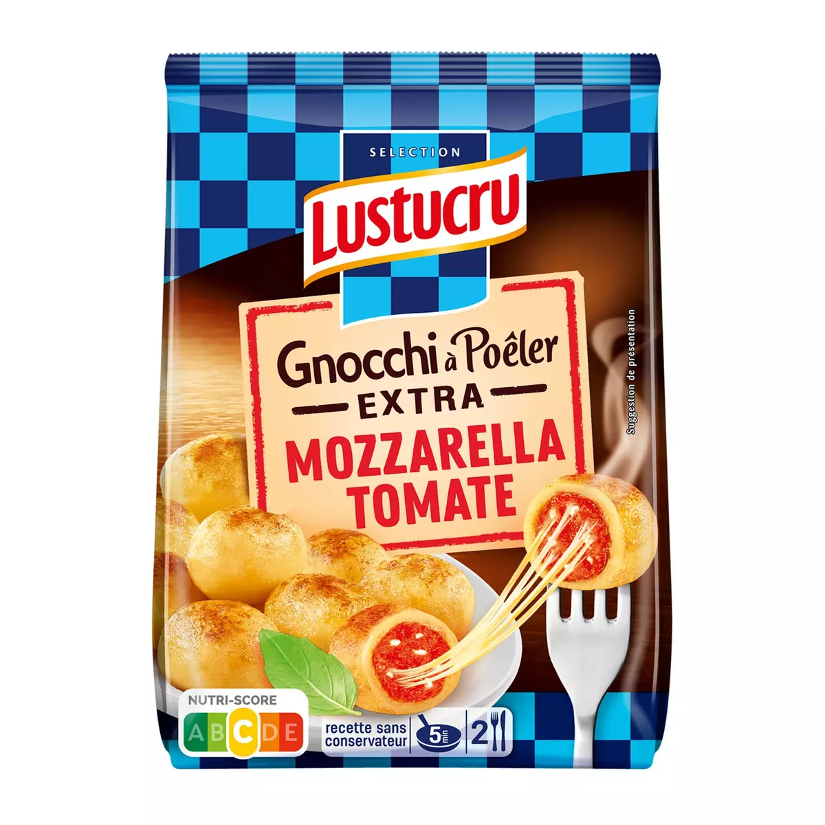 LUSTUCRU Gnocchi à poêler extra tomate mozzarella 2 portions 280g