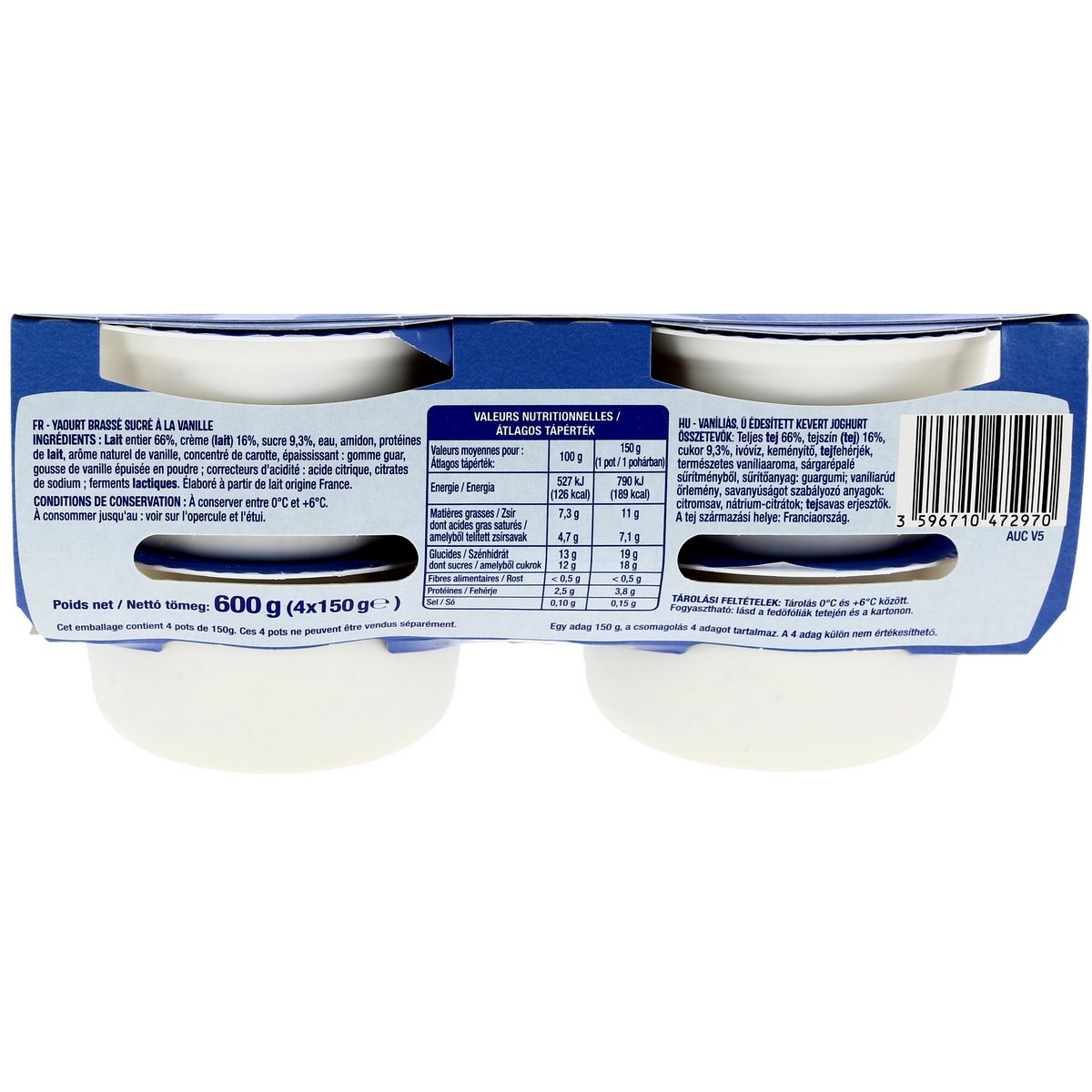 AUCHAN Yaourt à la grecque à la vanille 4x150g