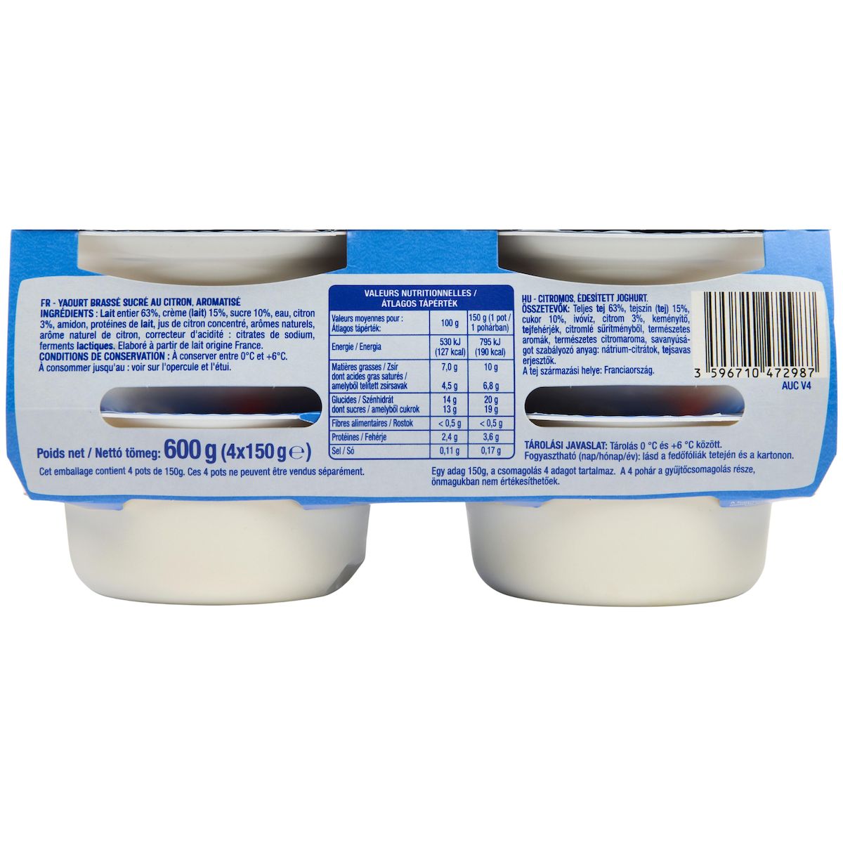 AUCHAN Yaourt à la grecque au citron 4x150g