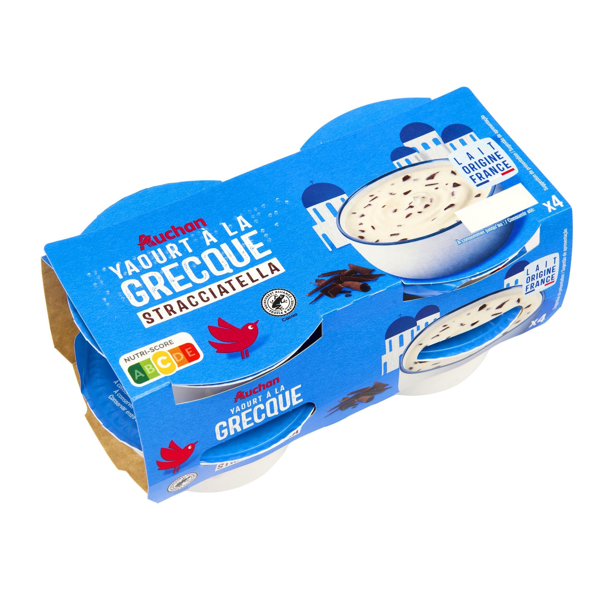 Voir la diapositive 2 : AUCHAN Yaourt à la grecque stracciatella 4x150g