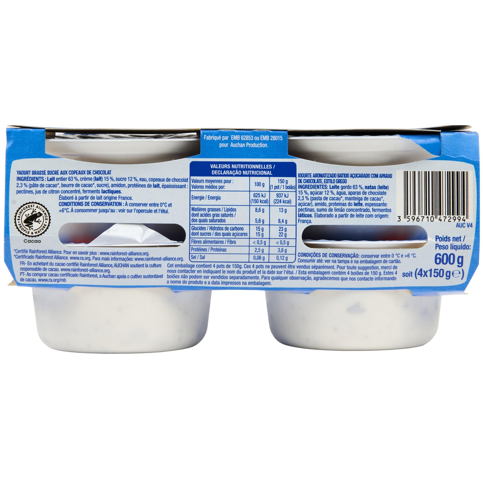 Voir la diapositive 3 : AUCHAN Yaourt à la grecque stracciatella 4x150g