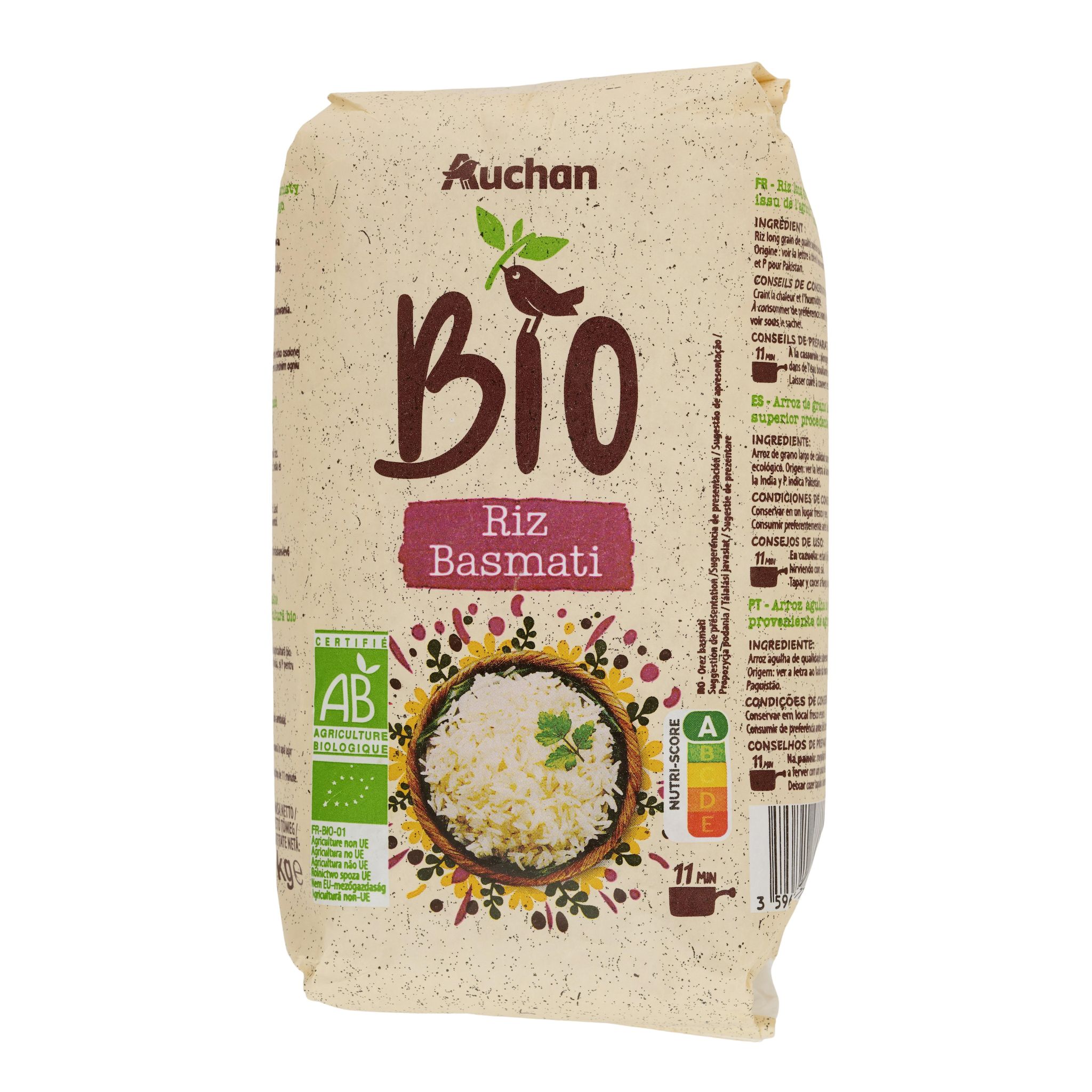 Voir la diapositive 3 : AUCHAN BIO Riz basmati 1kg