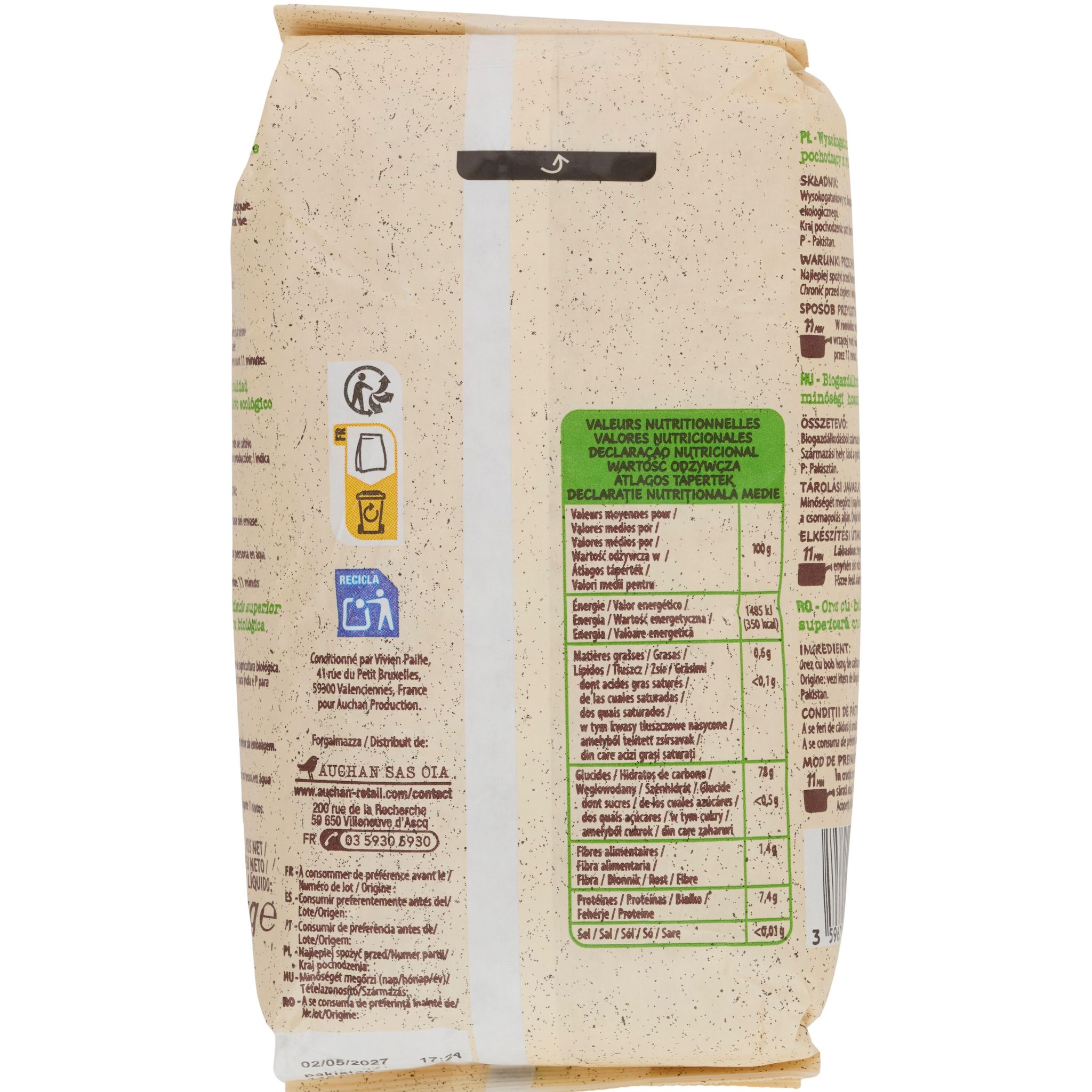 Voir la diapositive 4 : AUCHAN BIO Riz basmati 1kg